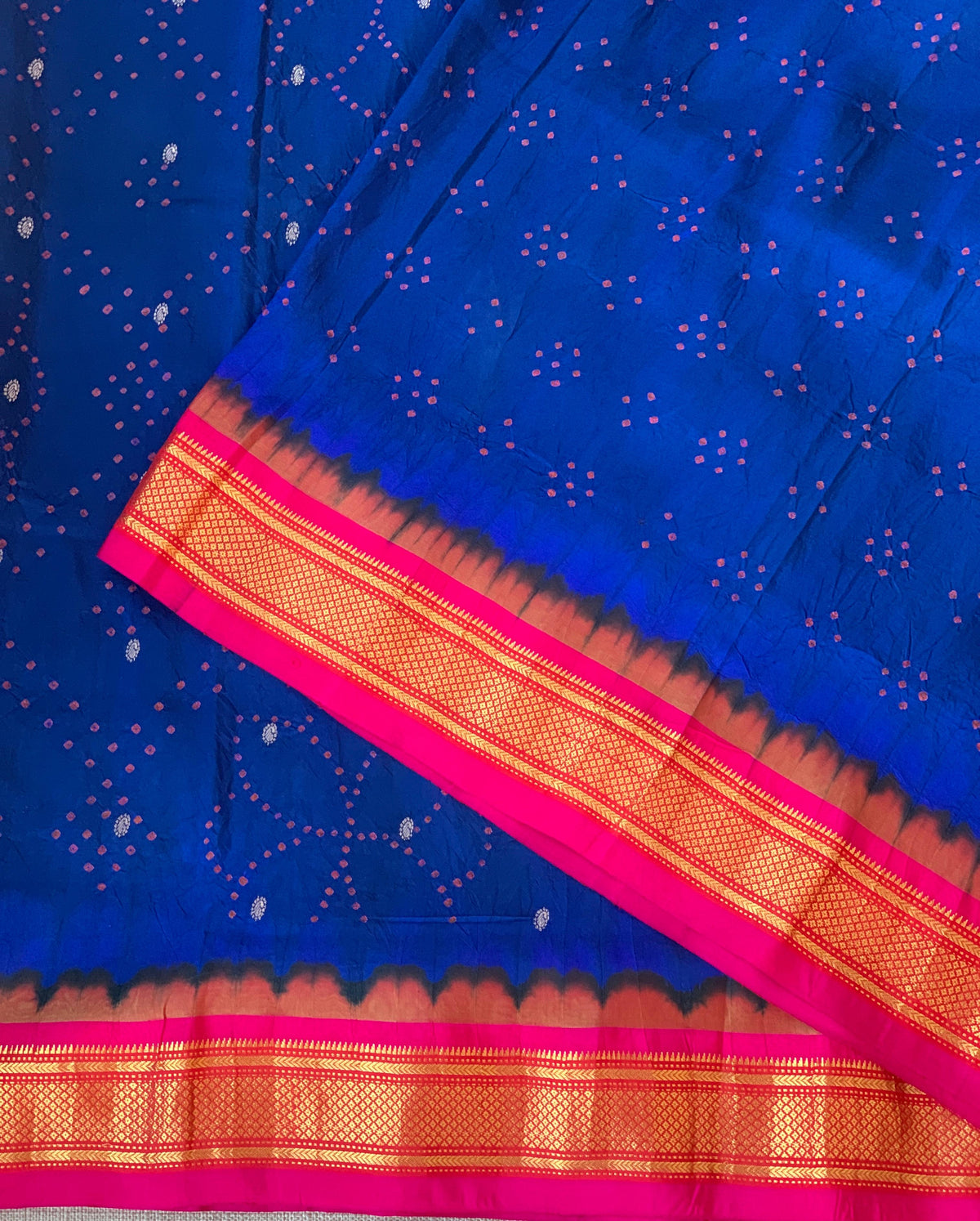 Blue Pure handloom Bandhini paithani saree