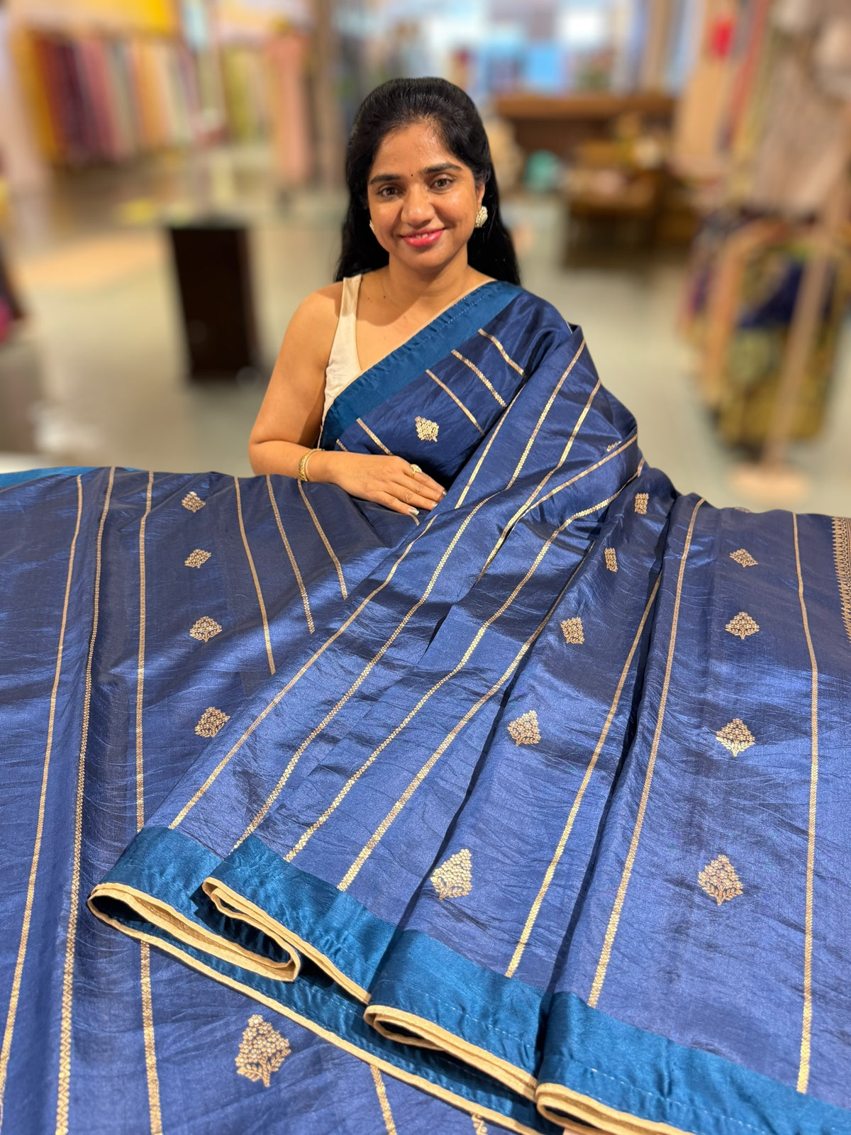 Navy Blue Banarasi Silk Saree