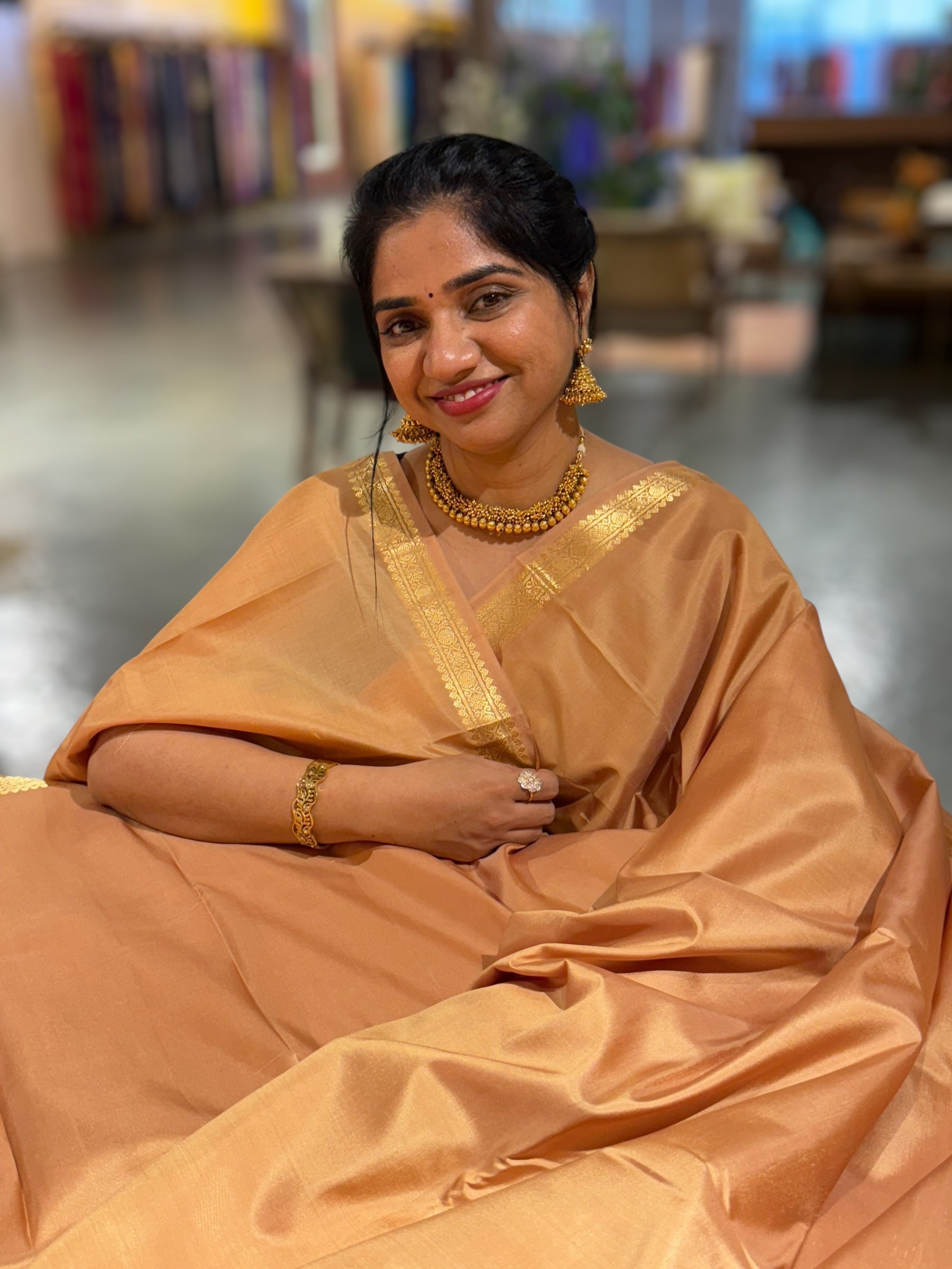 Beige Kanchi Vintage Saree with Petite Point Embroidered Blouse
