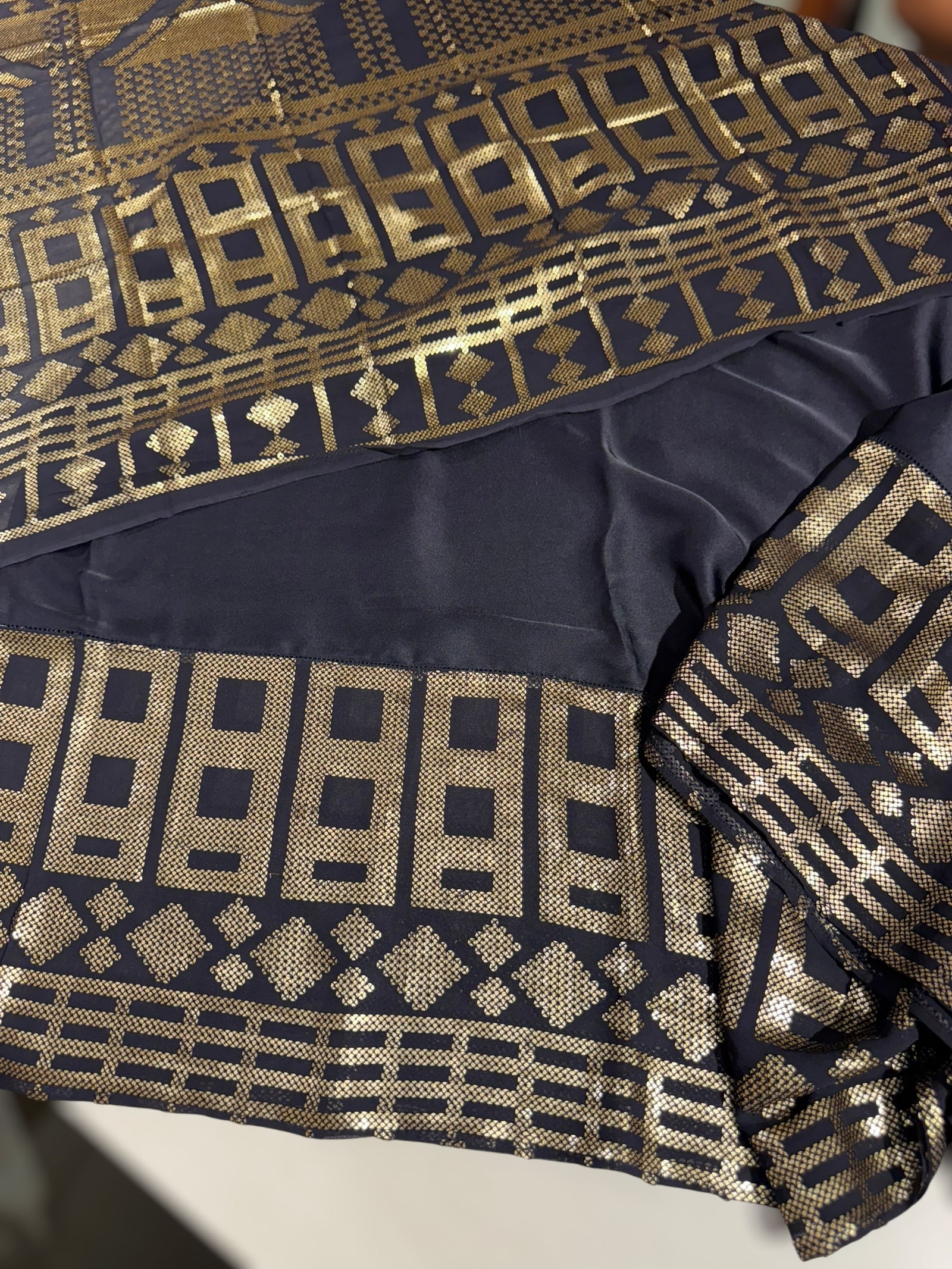 Navy pure Satin Saree with designer sequence border and blouse