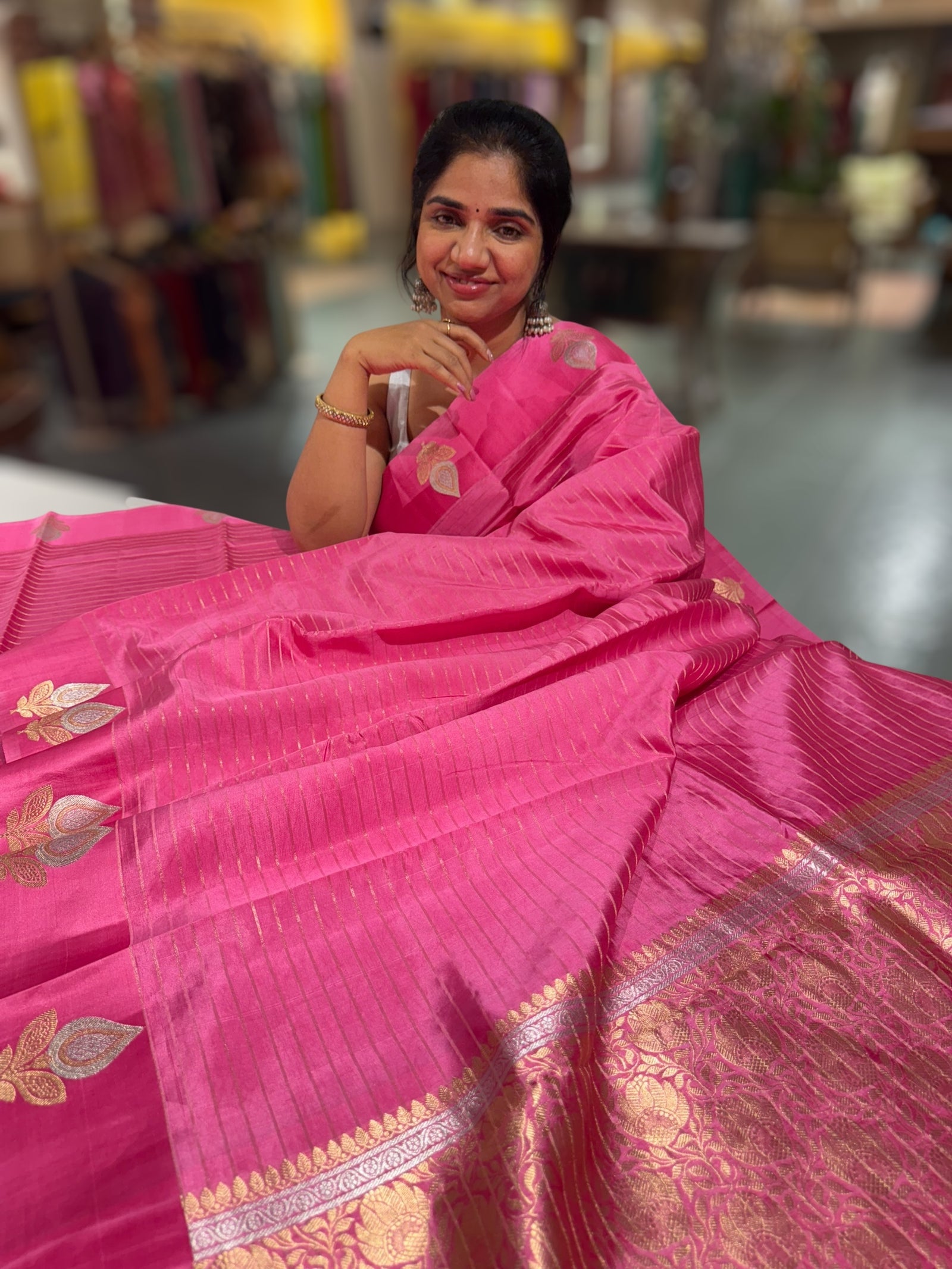 Rose Pink Raw Mango Silk Saree with Mashru Open Border