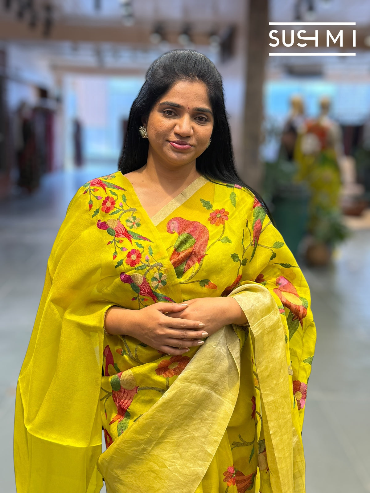 Lime Green Organza Saree with embroidery