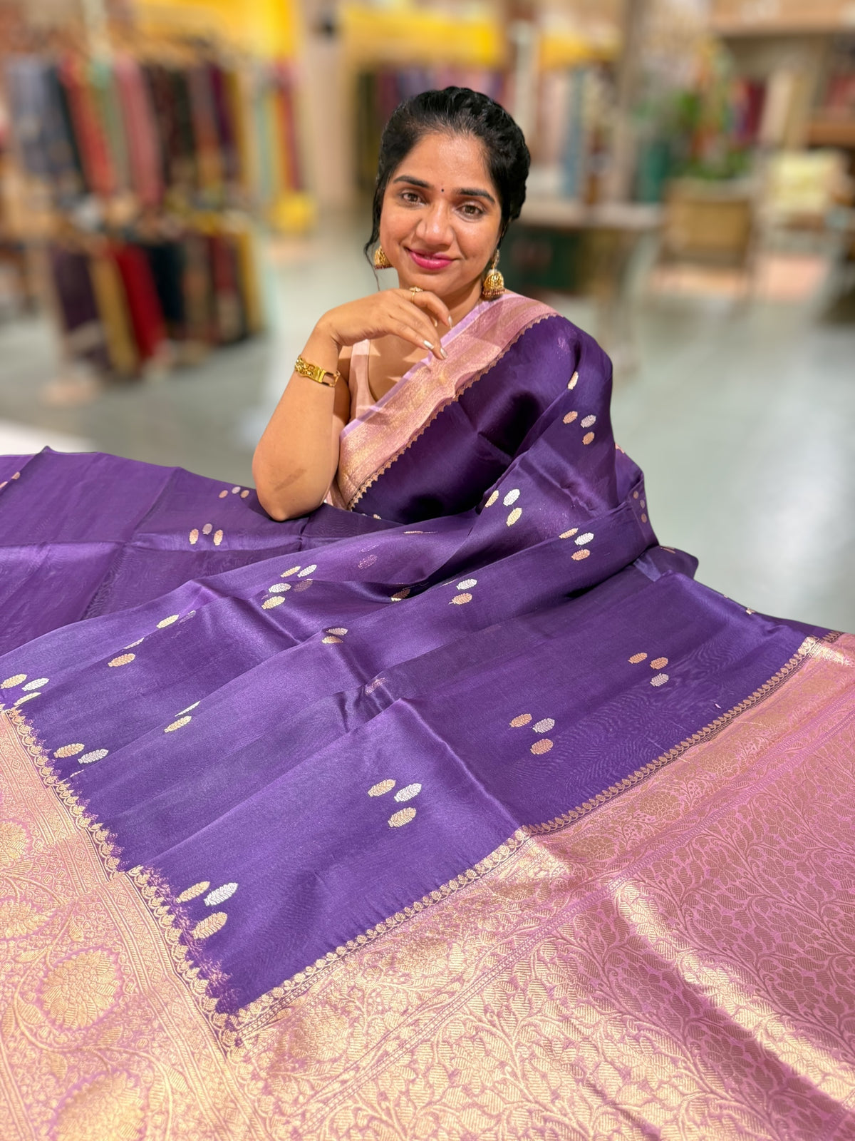 Violet & Lilac Pure Handloom premium Kora Banarasi Saree