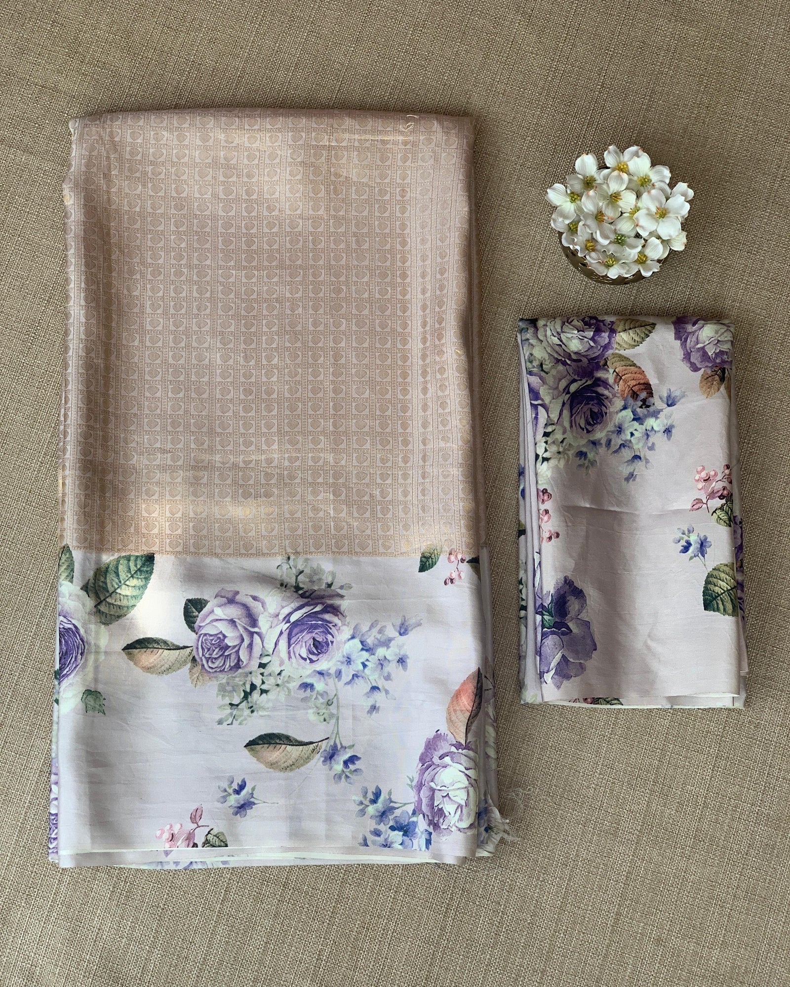 Light Lilac kanchi Brocade Saree with printed border