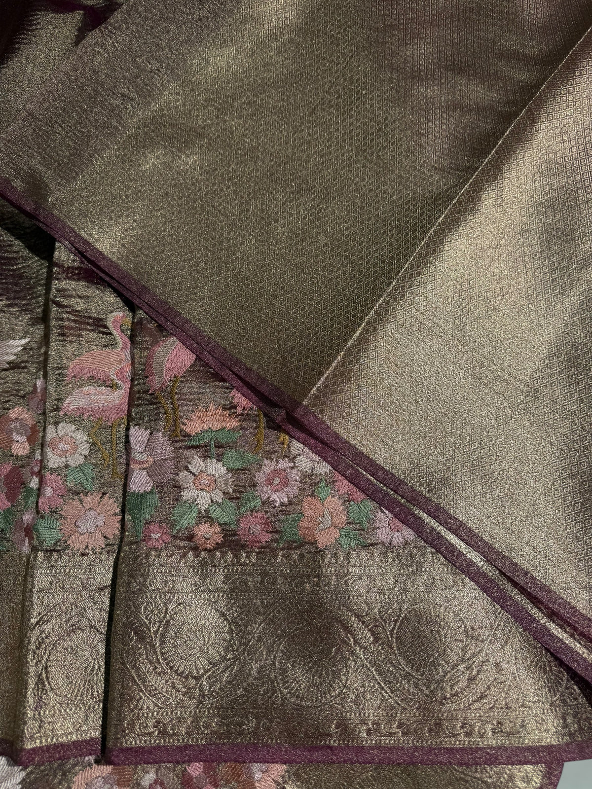 Crush tissue saree with embroidery