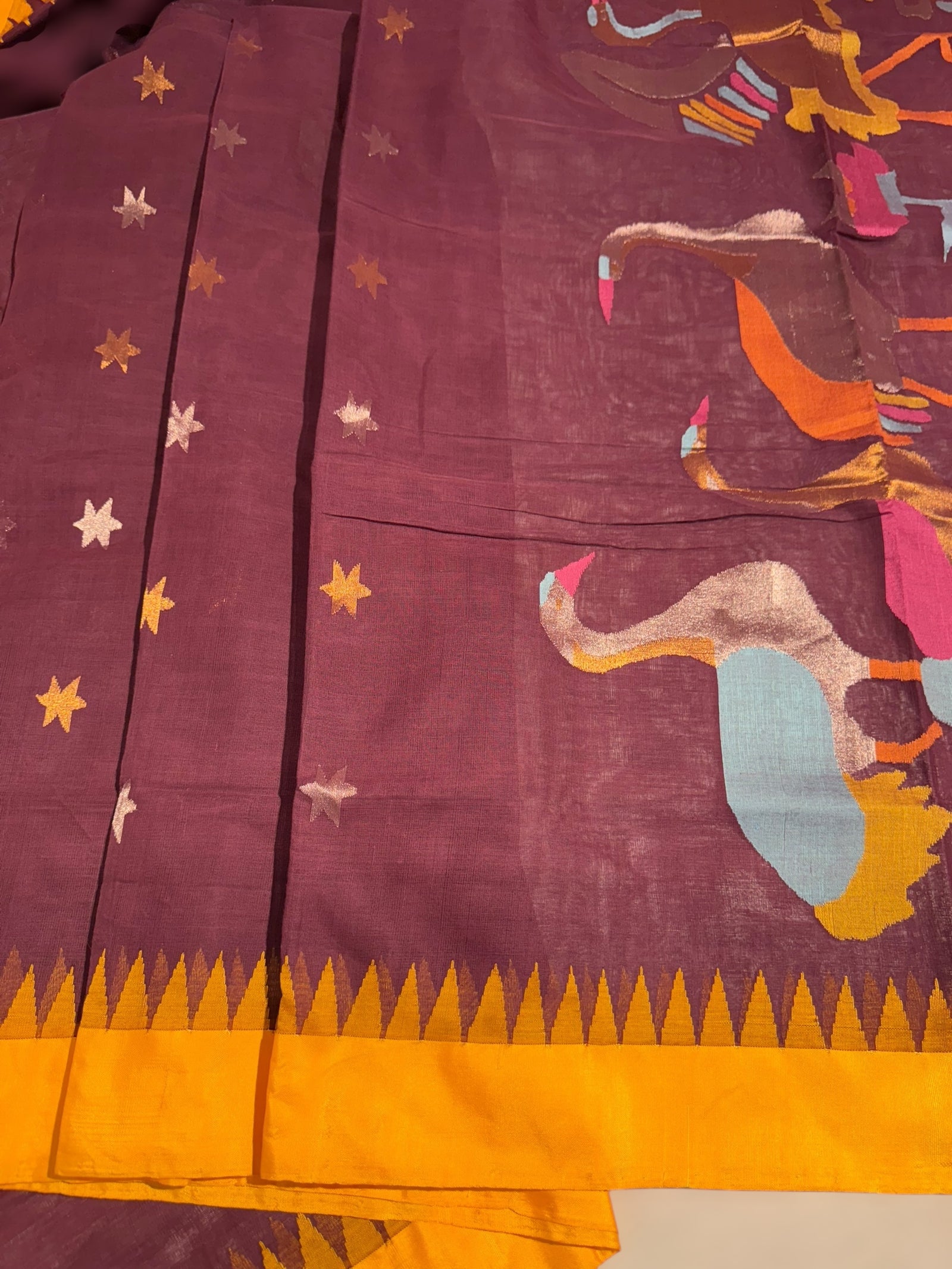 Winish Brown  Pure  handloom Ponduru Khadi jamdani Saree with swan pallu