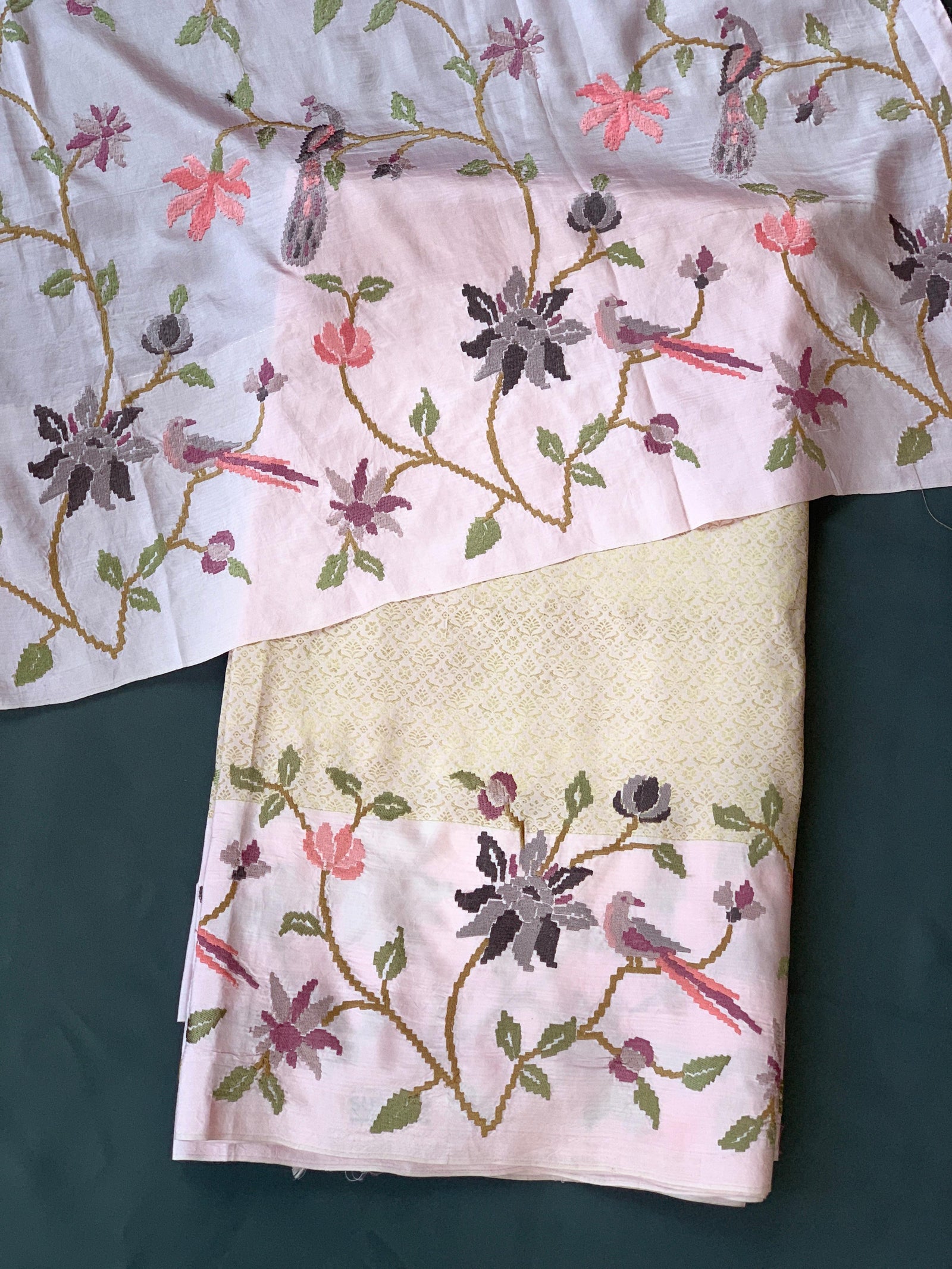 Pastel Pink Brocade Kanjeevaram with embroidery D62F037