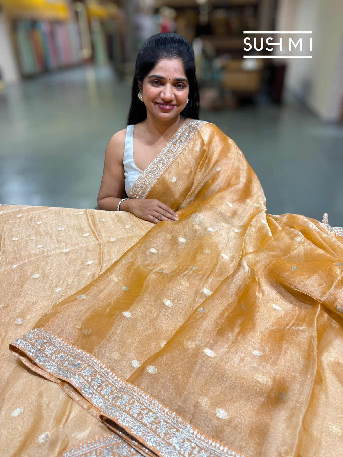 Light Orange  Banarasi Tissue Saree : S62F225