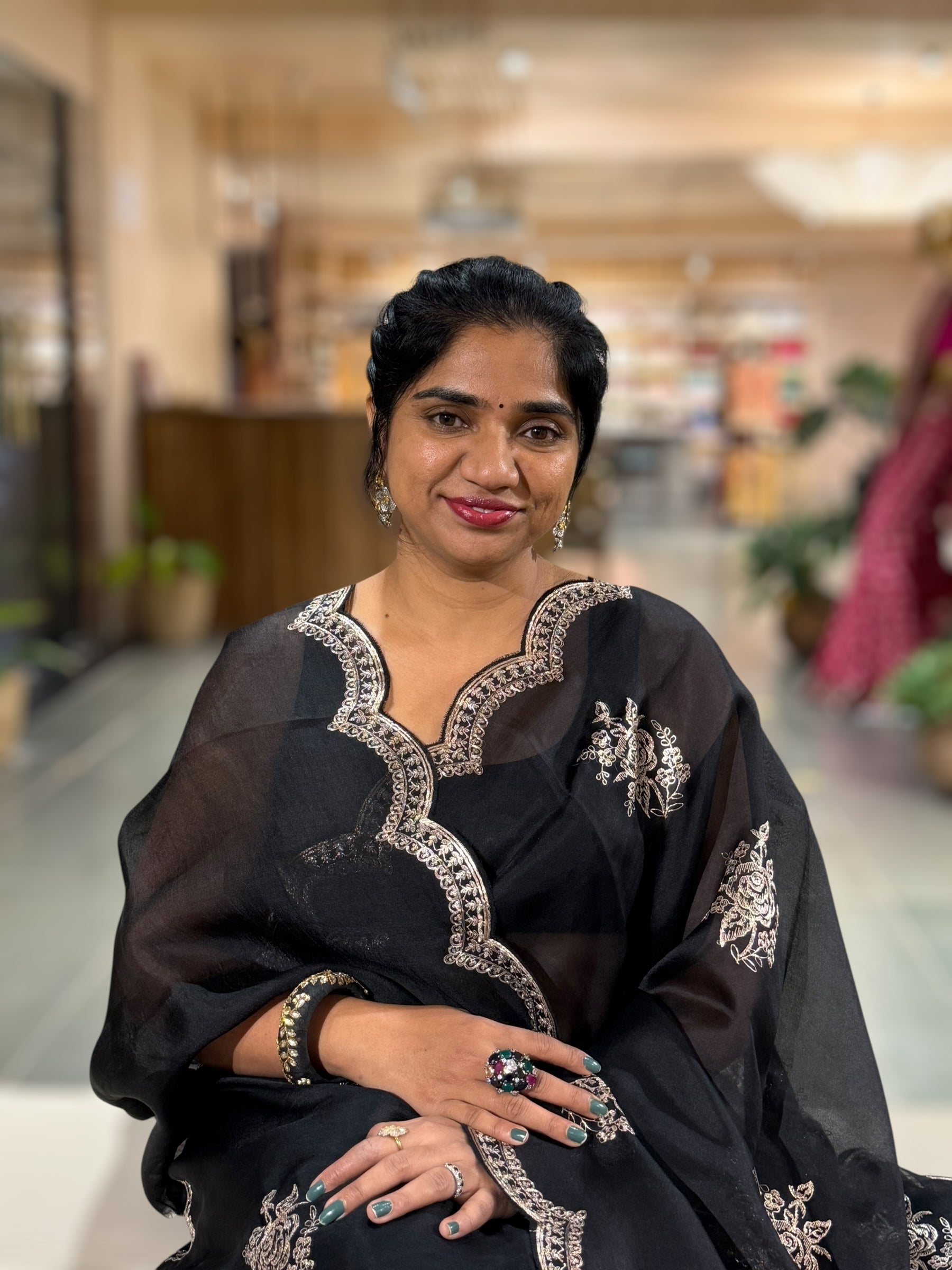 Black Organza Saree With Pita Embroidery
