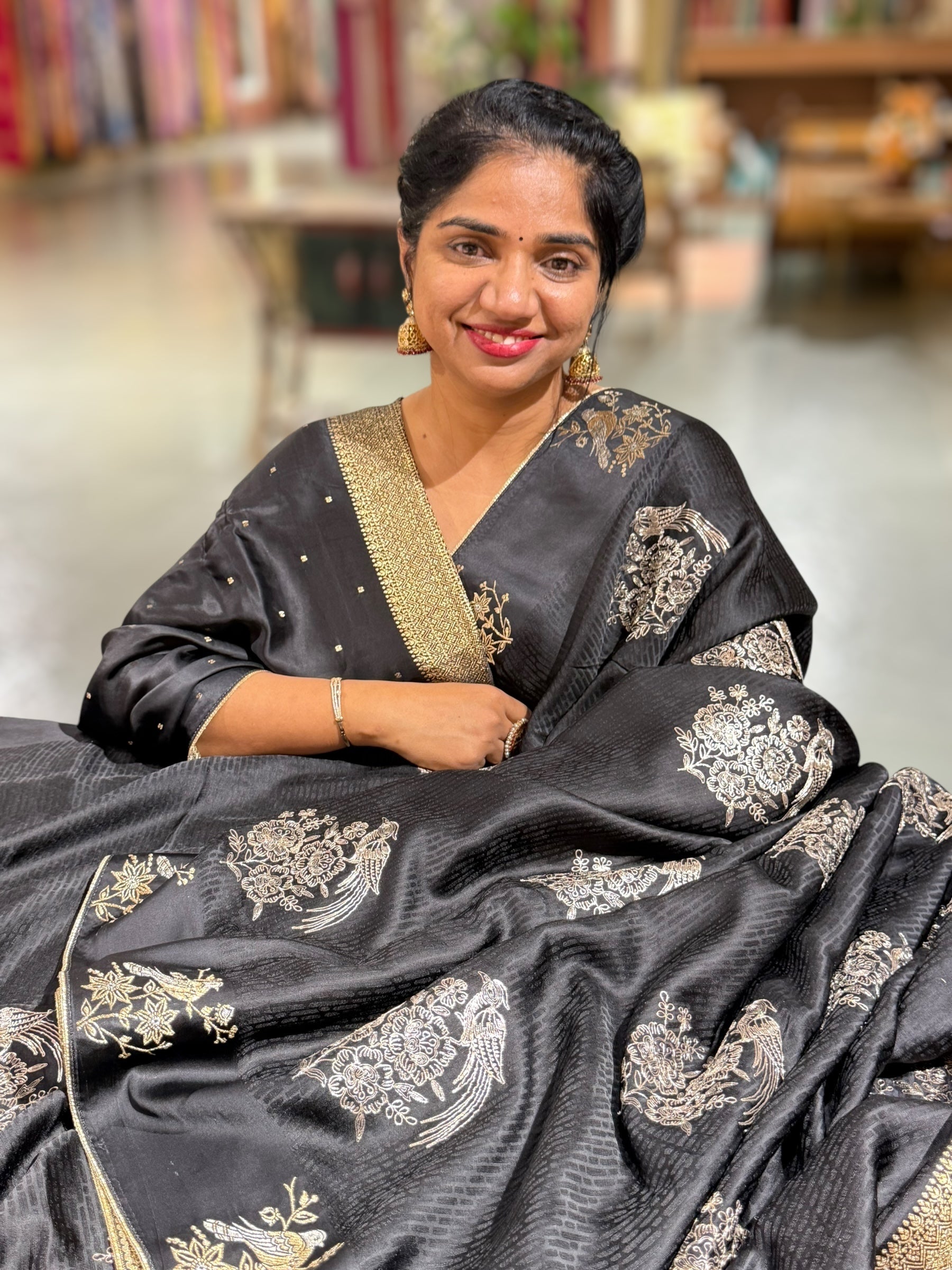Black Designer Mashru Silk Saree