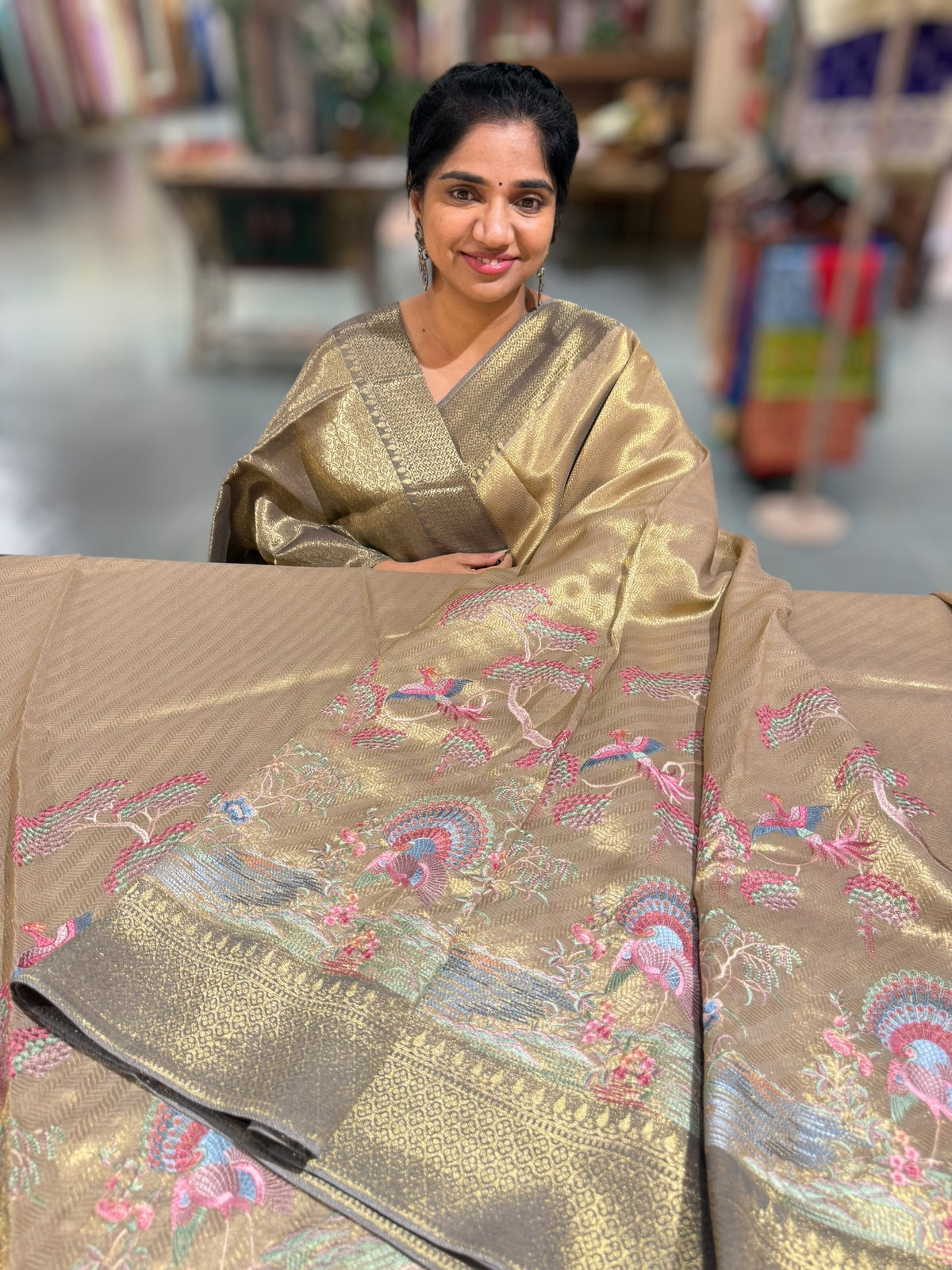 Antique Banarasi Tonchoi Brocade Saree with Parsi Gara style embroidery