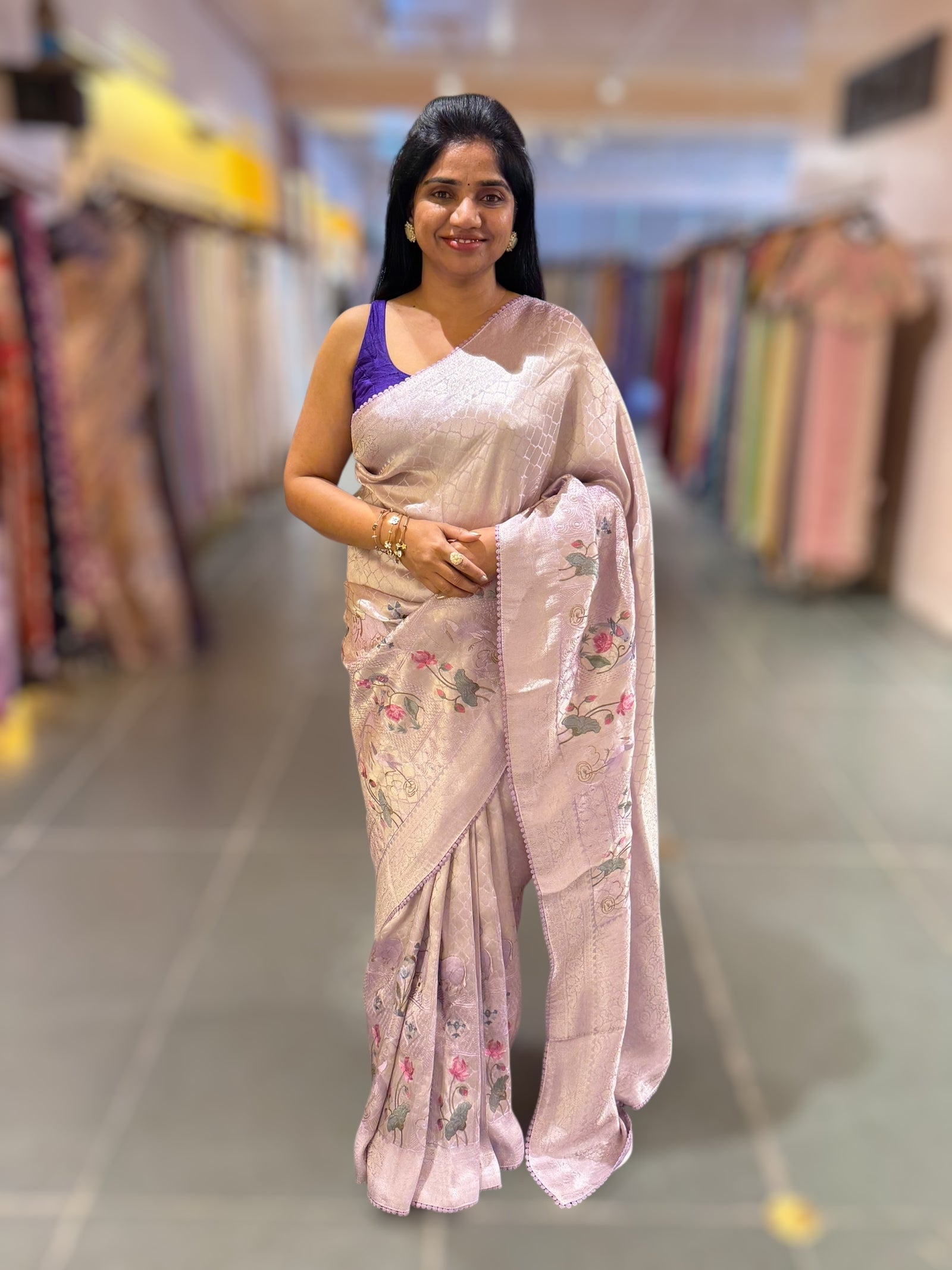 Lilac Fancy Banarasi Tonchoi style saree with patola inspired  embroidery