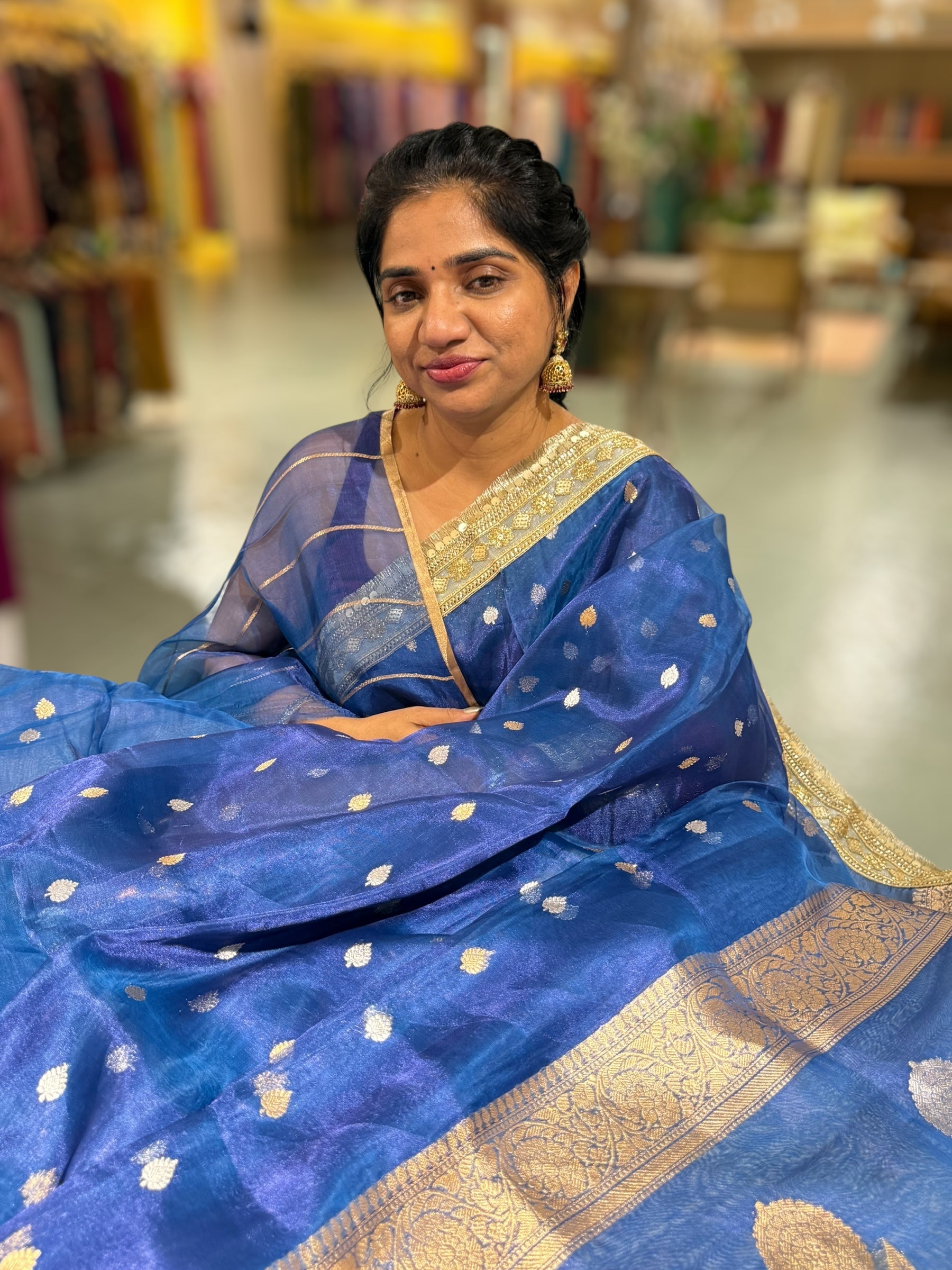 Peacock Blue Pure handloom Banarasi Tissue saree