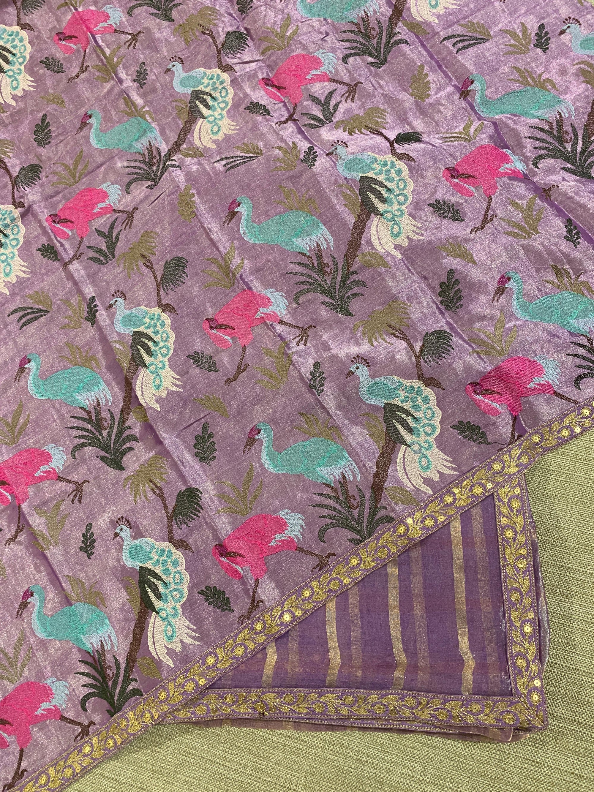 Lilac Banarasi Tissue checks Saree with Sabyasachi Borders