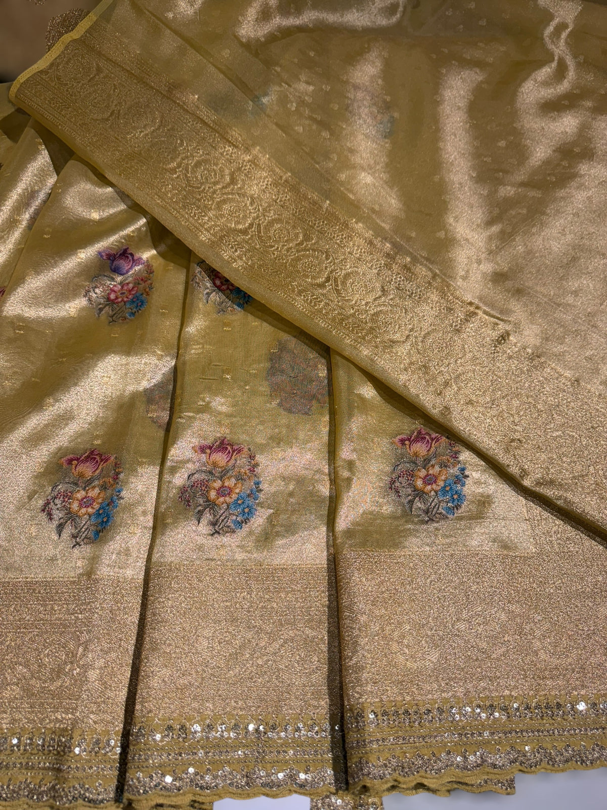 Pastel yellow banarasi tissue saree
