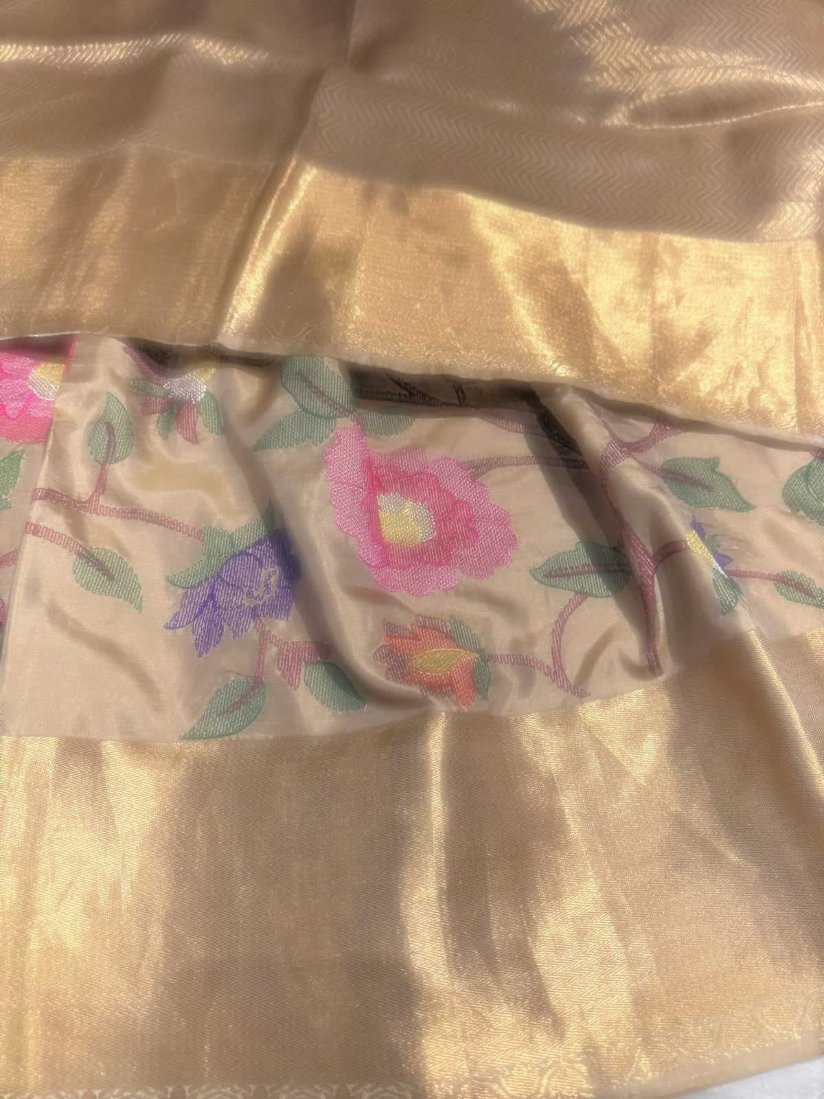 Beige Kanchi Soft Silk Saree with allover jamdani inspired embroidery