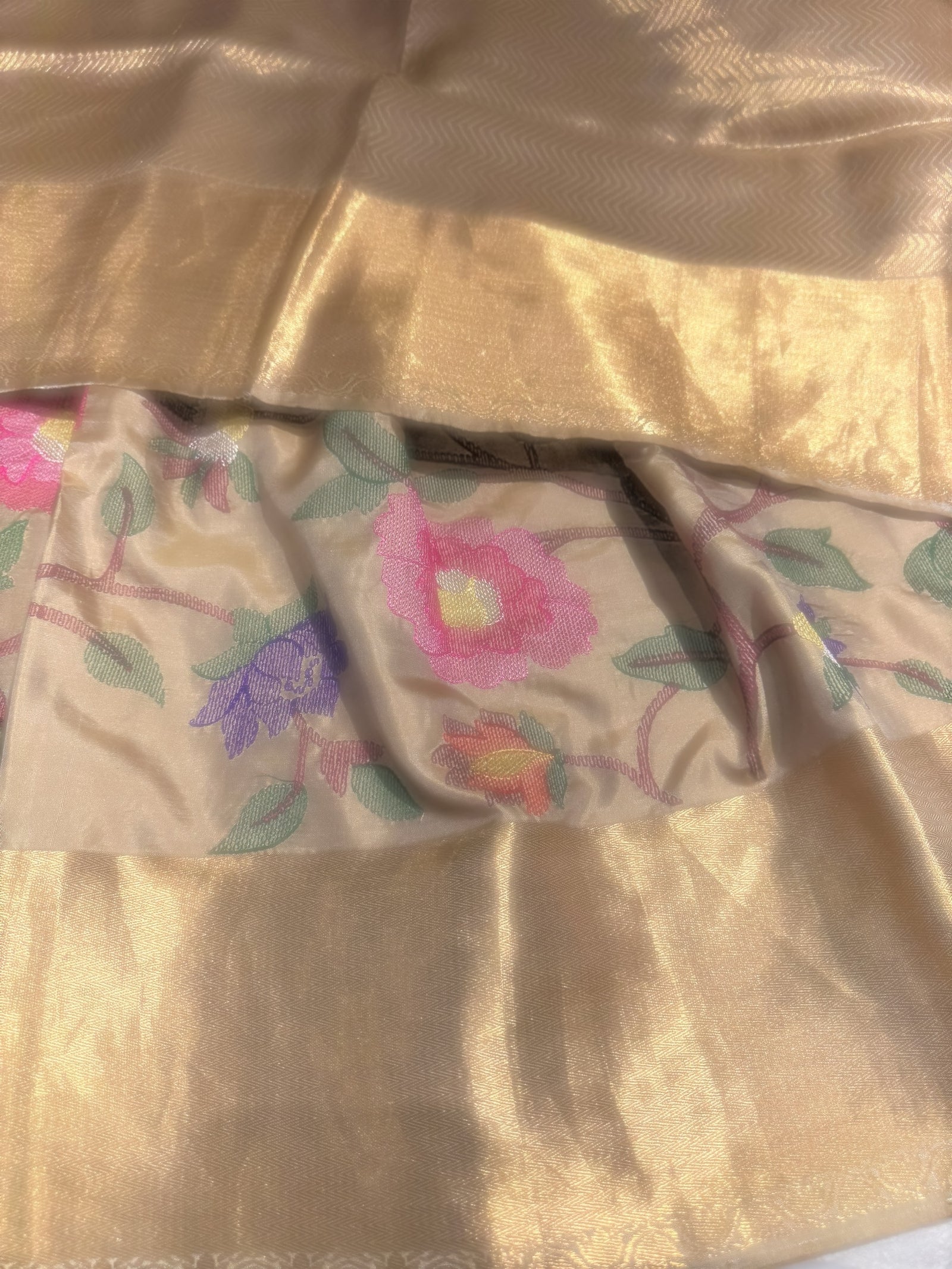 Beige Kanchi Soft Silk Saree with allover jamdani inspired embroidery