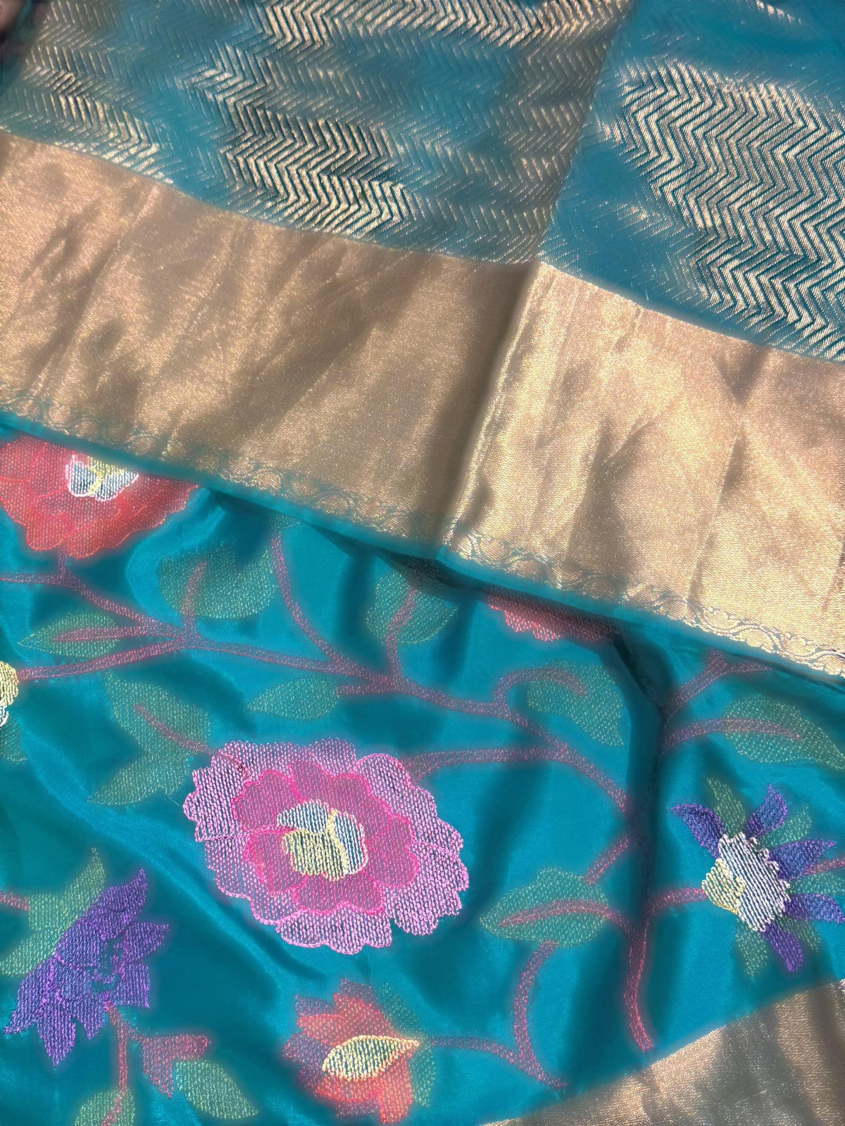 Peacock Green Kanchi Soft Silk Saree with allover jamdani inspired embroidery