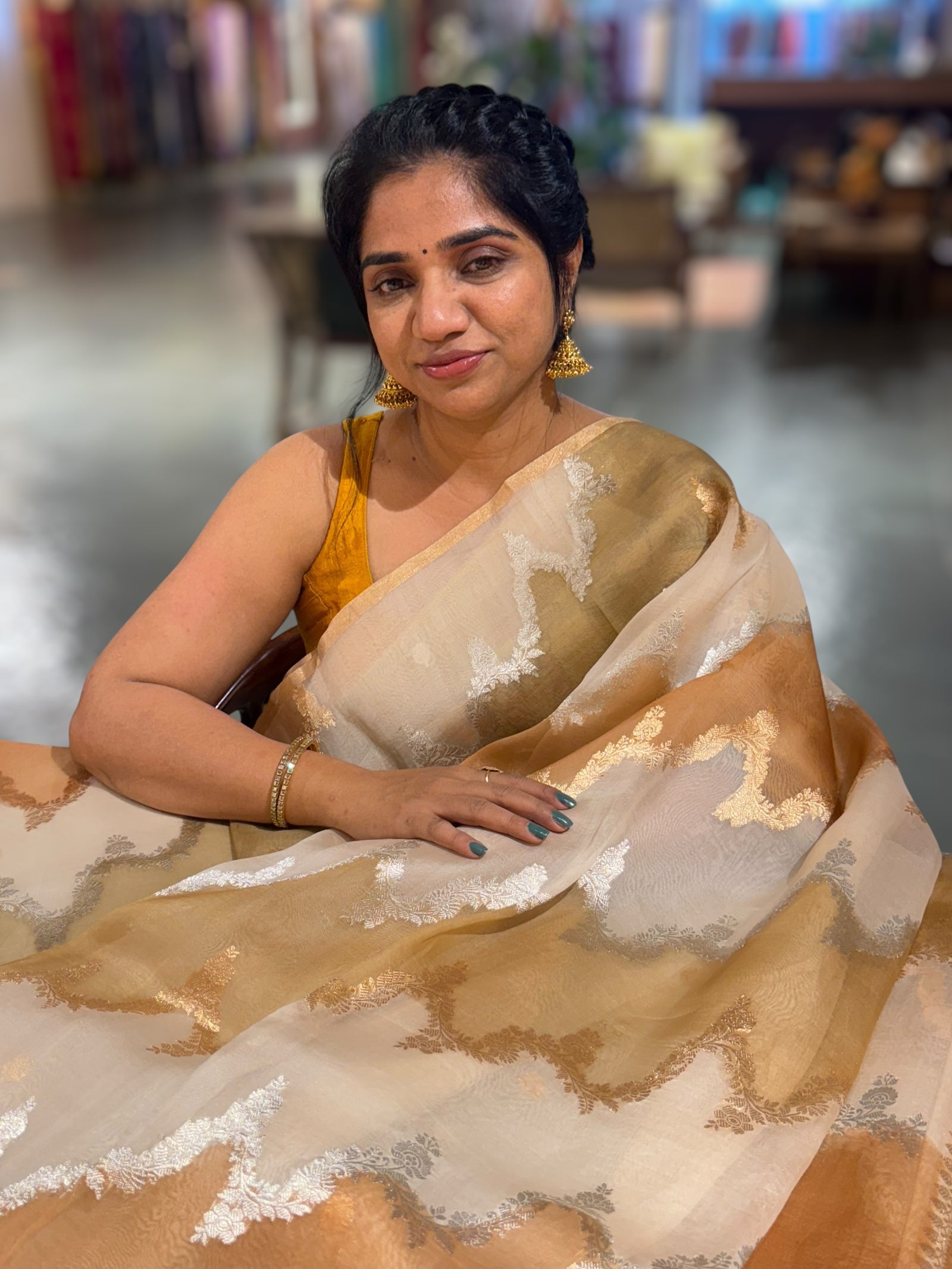 Kora Banarasi Saree in half & half style