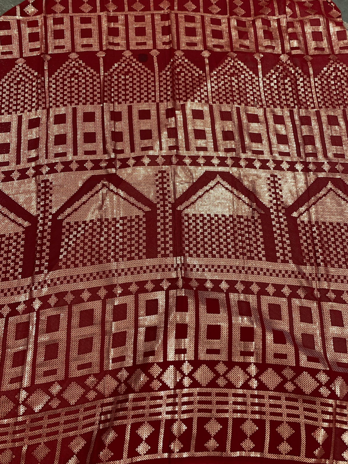 Meroonish Red pure Satin Saree with designer sequence border and blouse