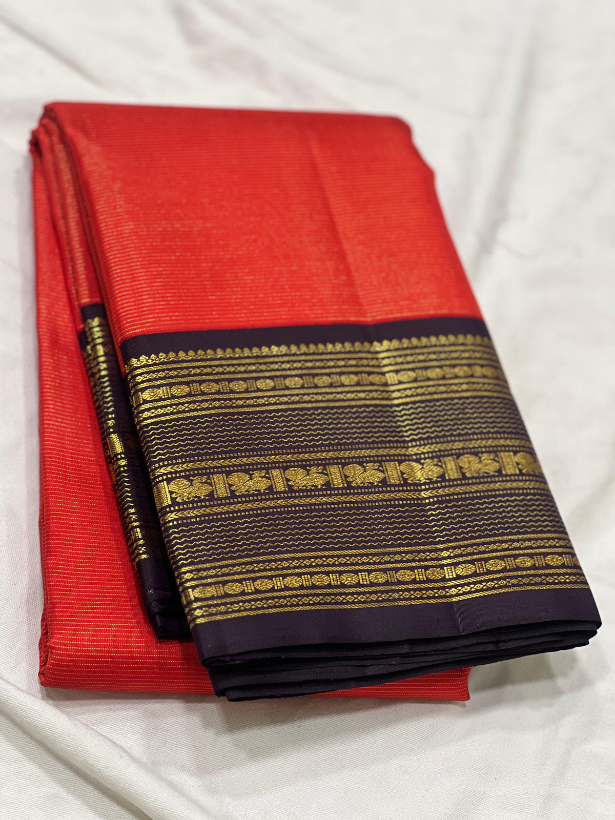 Orange & Dark Brown Combo Vaira Oosi Stripes Vintage Kanjeevaram Saree