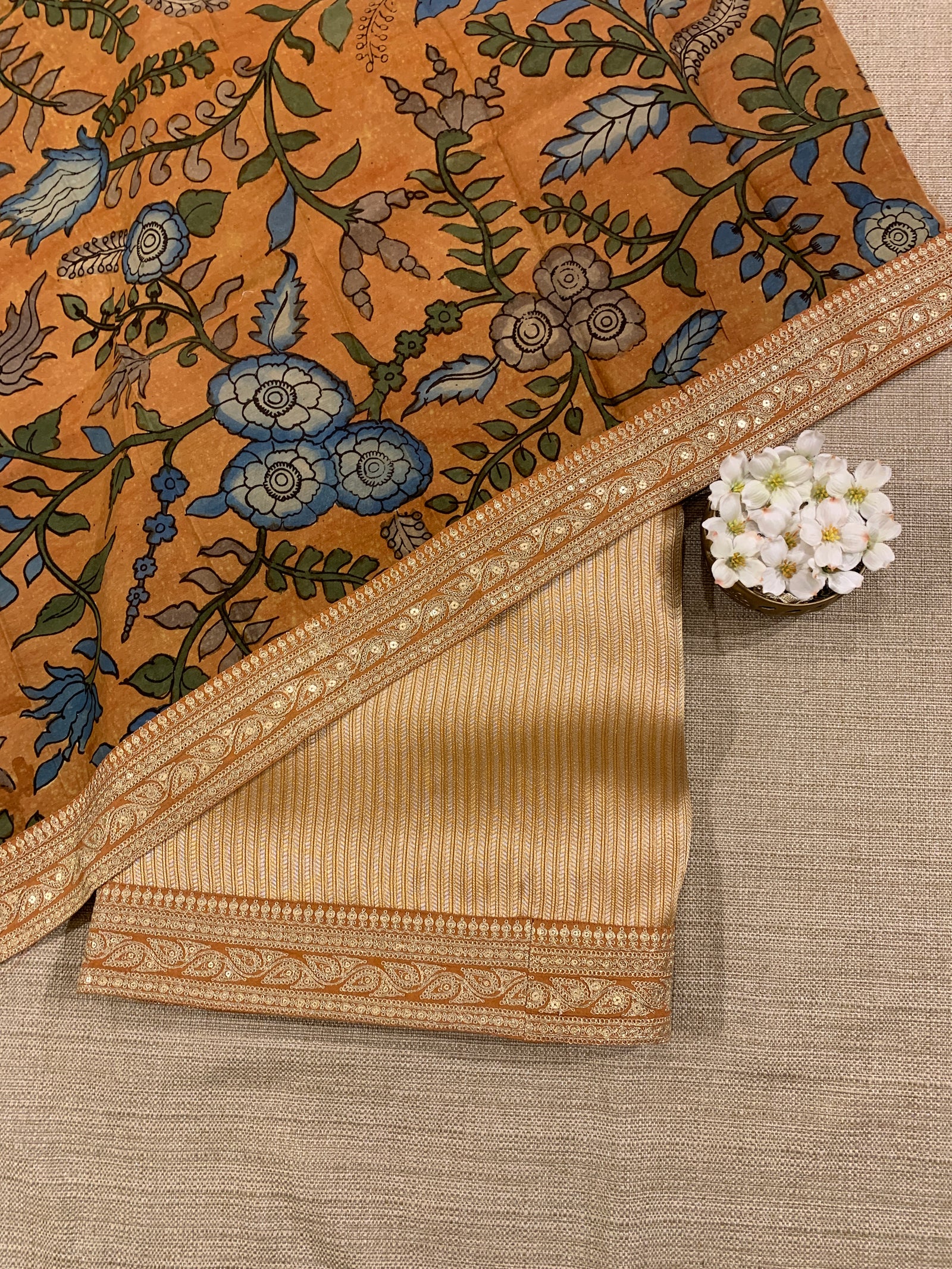 Light Rust Banarasi tonchoi with pen kalamkari Blouses