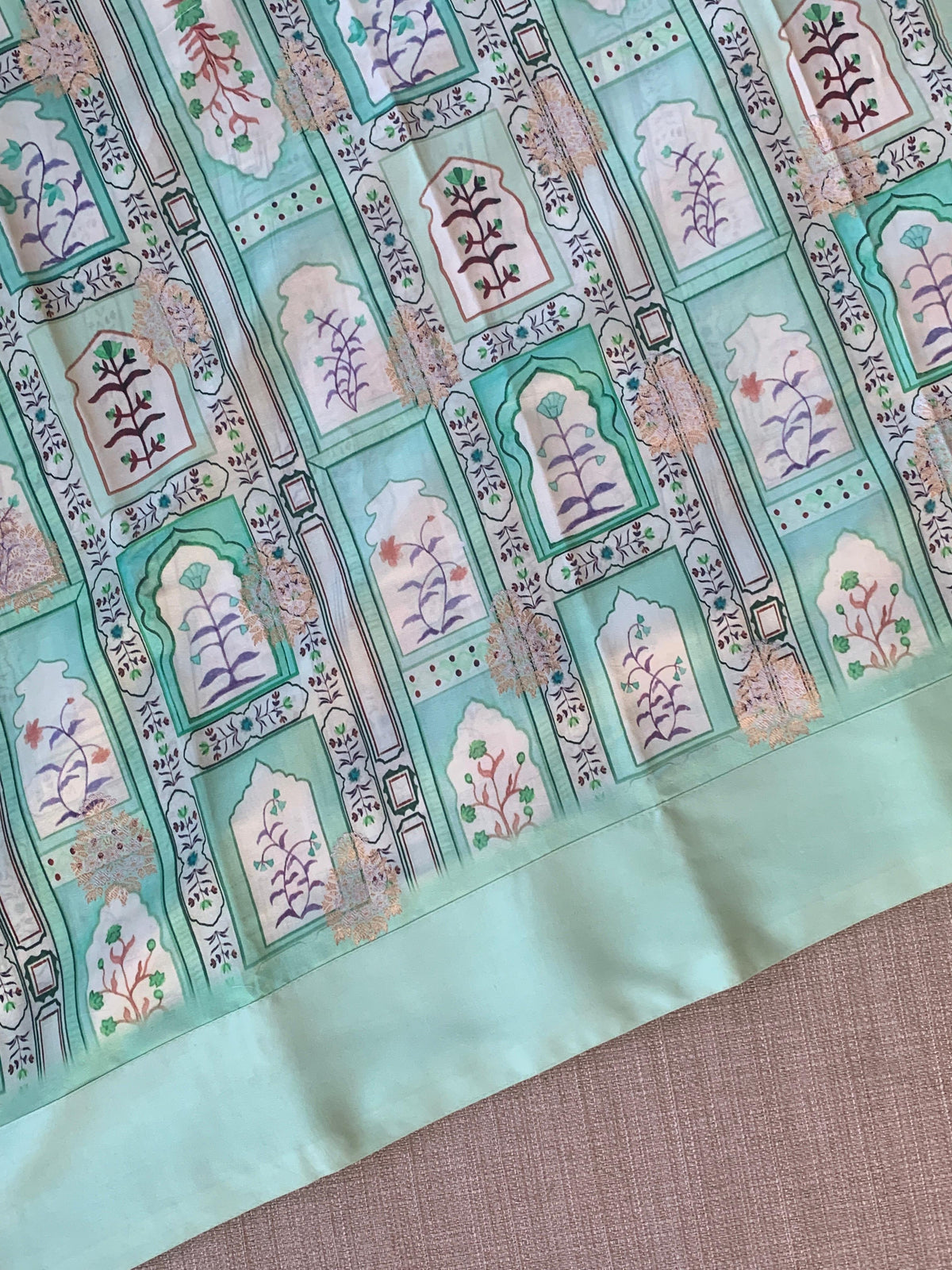 Mint Green Soft Silk Saree with patola style print and mashru borders