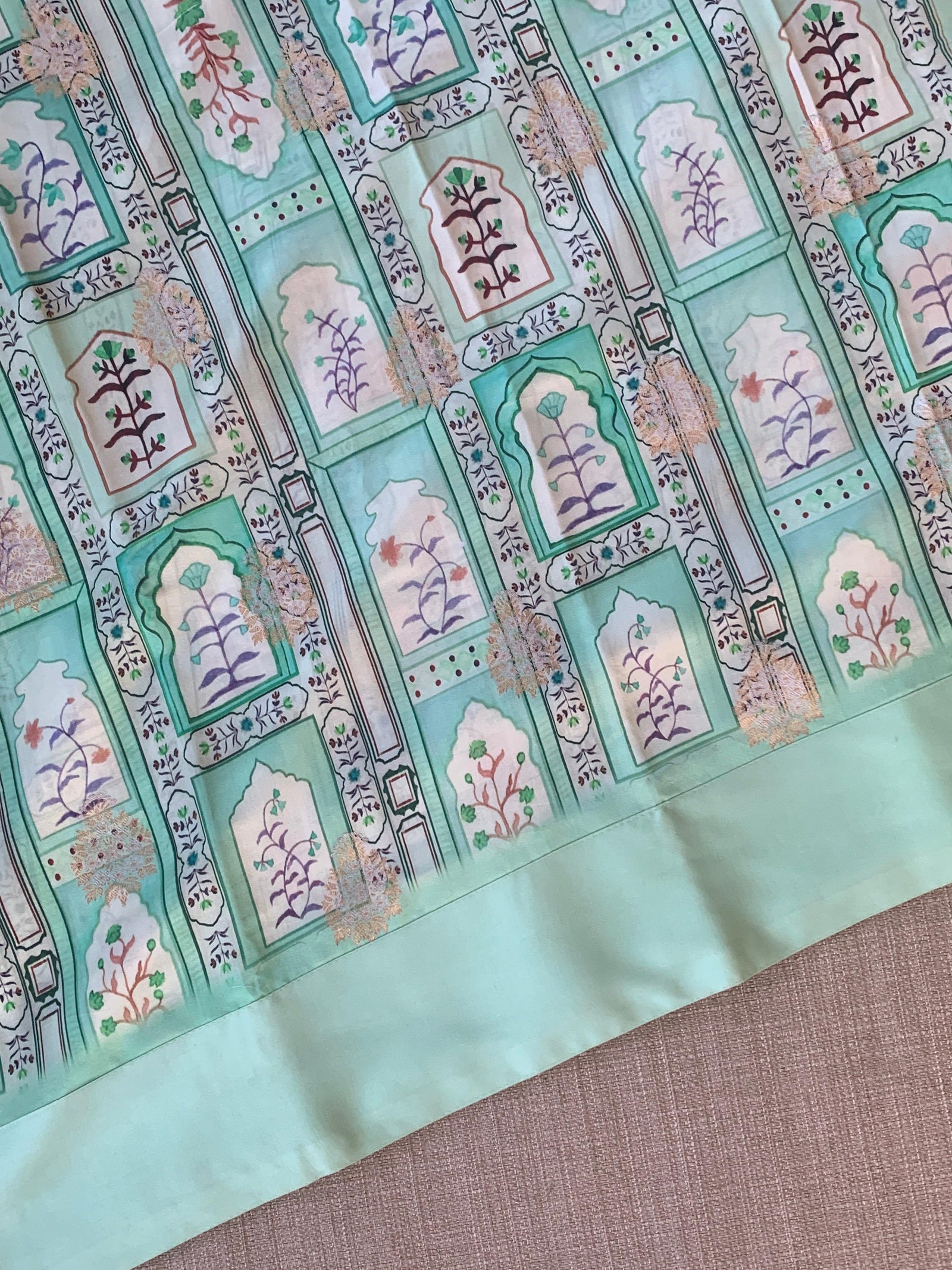 Mint Green Soft Silk Saree with patola style print and mashru borders
