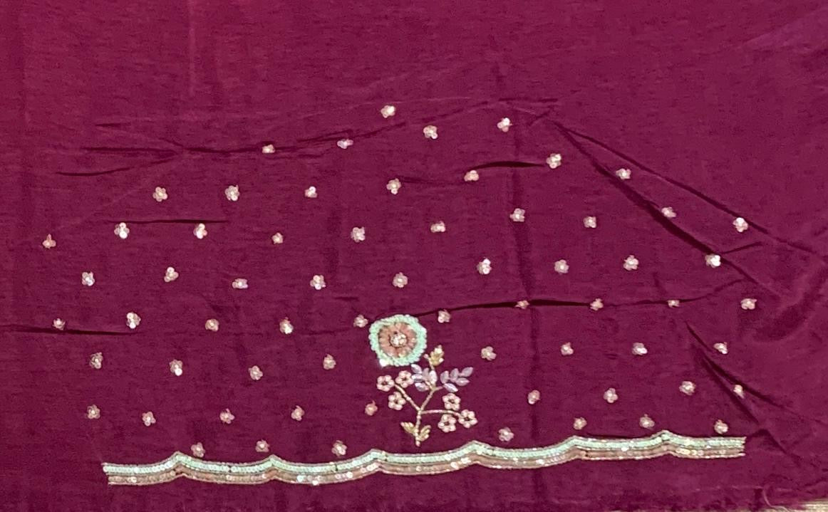 Tissue Gorgette Saree With Handwork Border and Blouse.