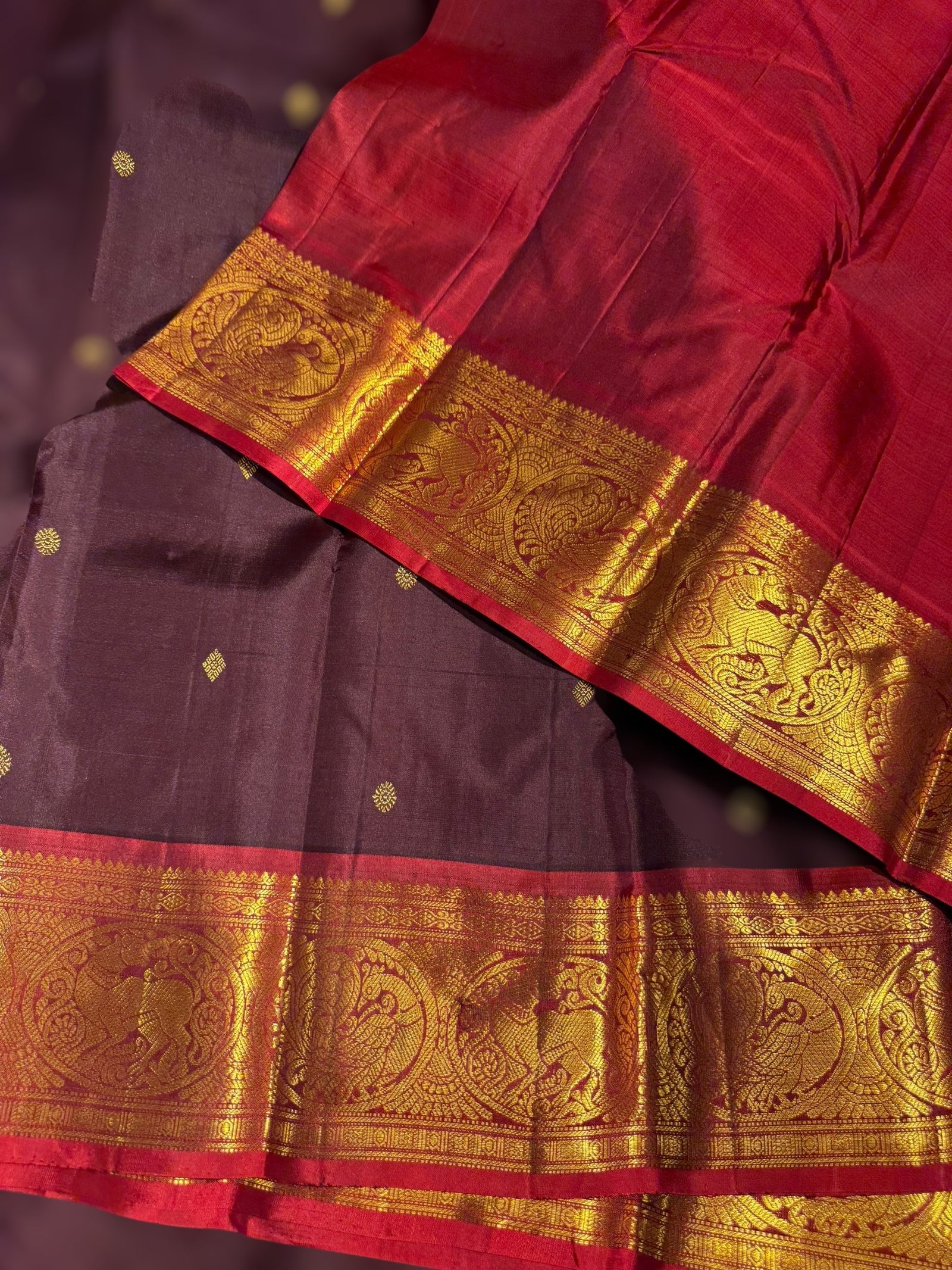 Brown & Maroon Red Combo Kanchi Vintage Saree