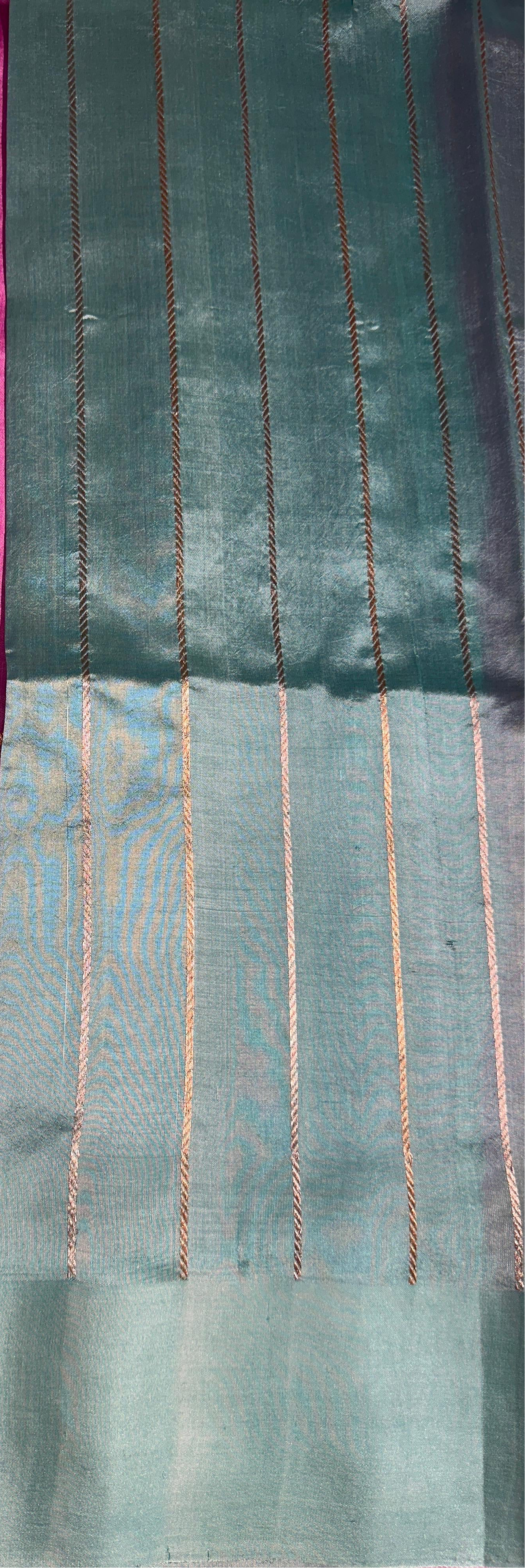 Lotus Pink Raw Mangoe Silk Saree with heavy weaving Mashru Open Border