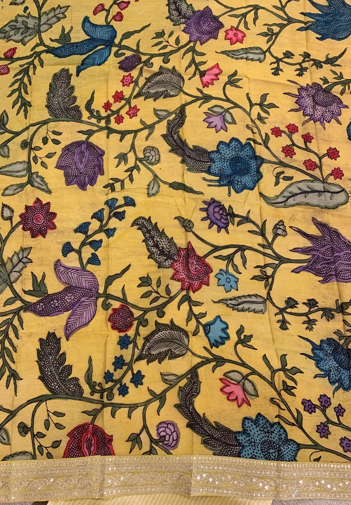 Lime yellow Banarasi brocade with sabyasachi borders and pen kalamkari Blouses