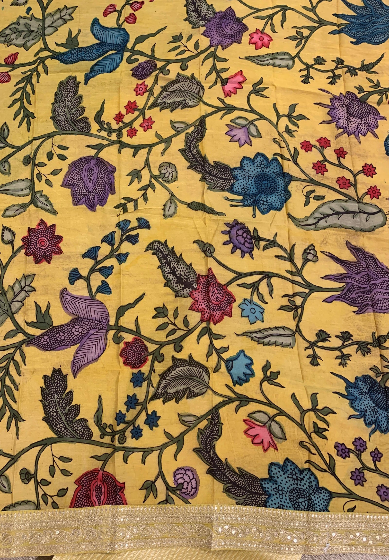 Lime yellow Banarasi brocade with sabyasachi borders and pen kalamkari Blouses