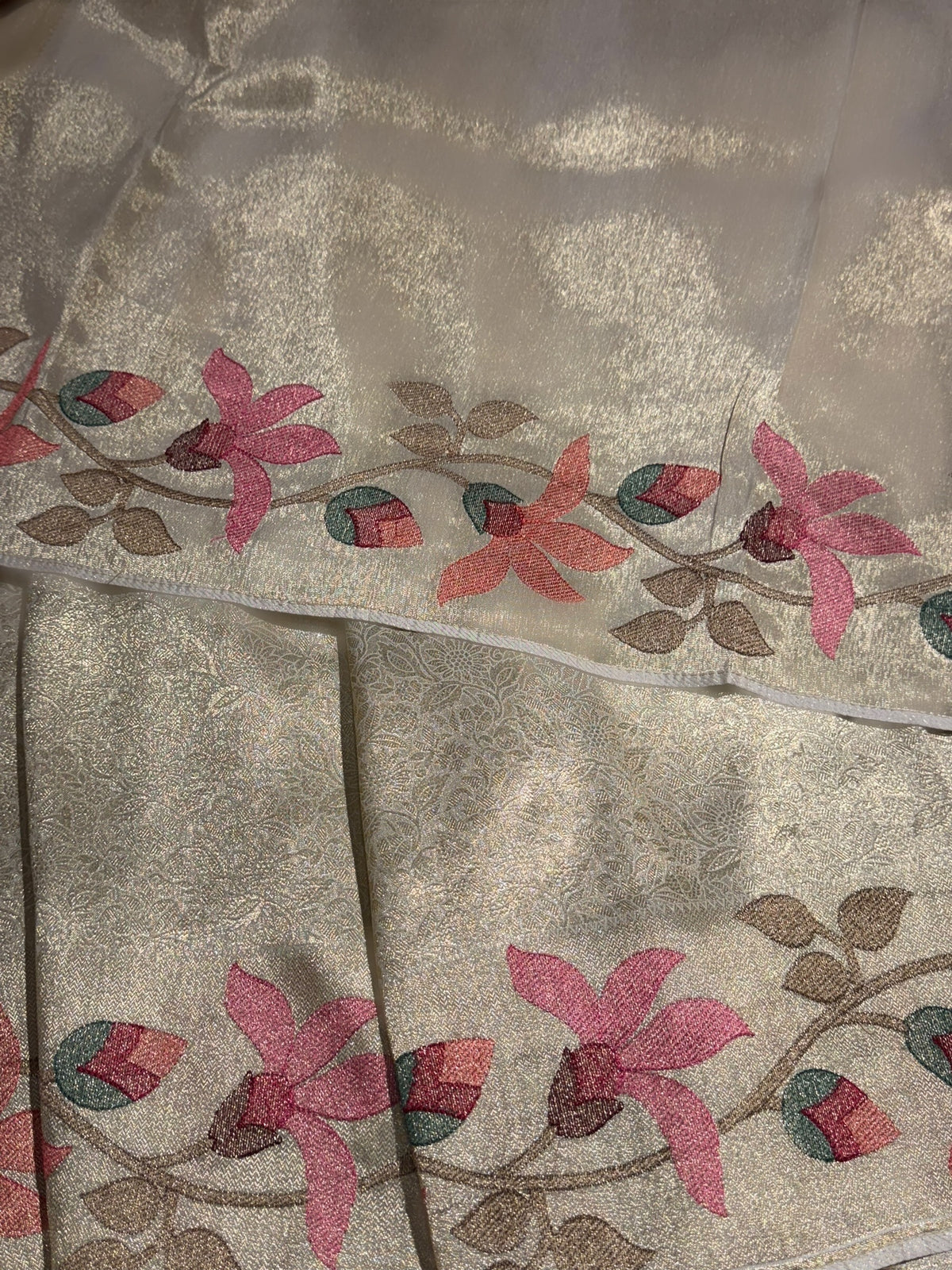 Ivory Banarasi Brocade tissue saree with tonchui style weaving & pythani inspired embroidered border