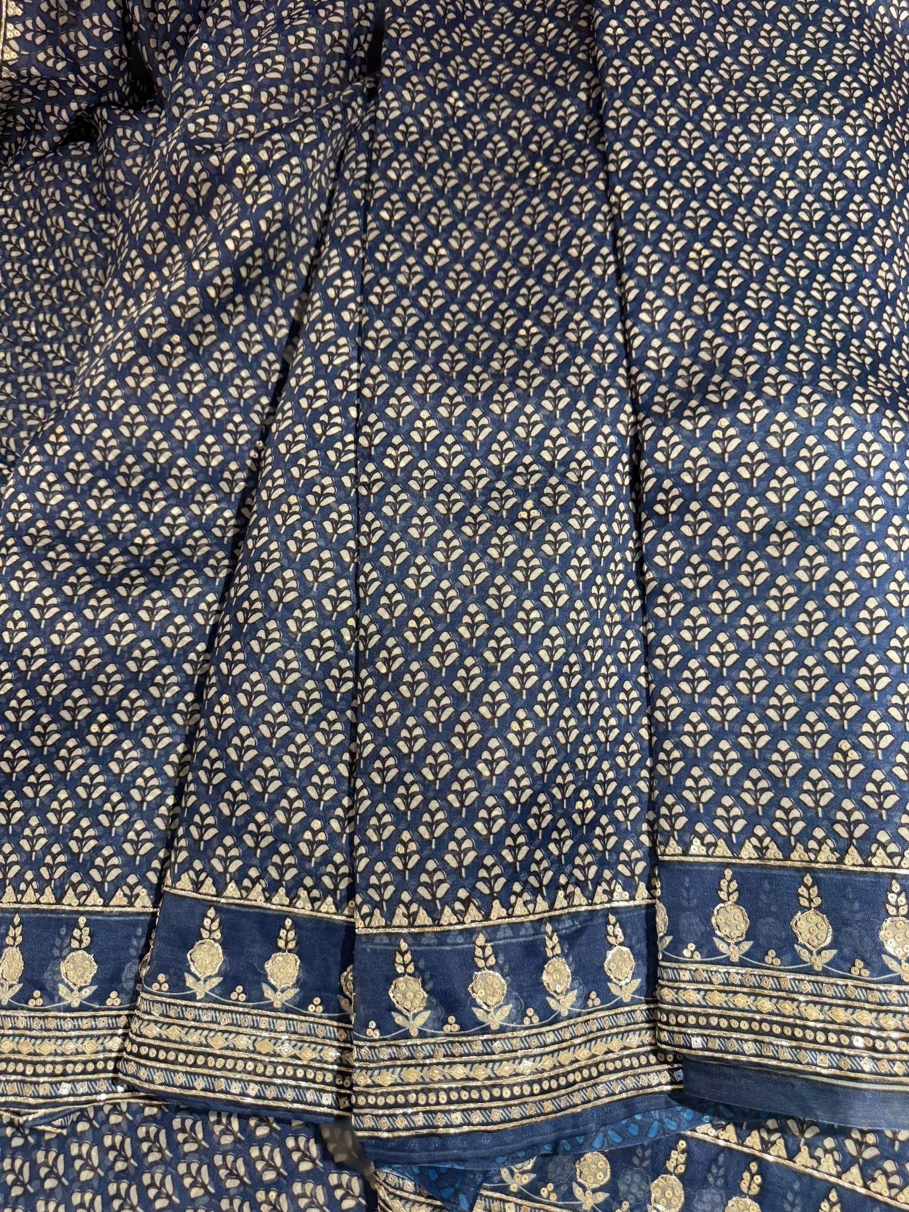 Kareena Kapoor Inspired Indigo Pure Organza Printed Saree with Handwork border and Blouse