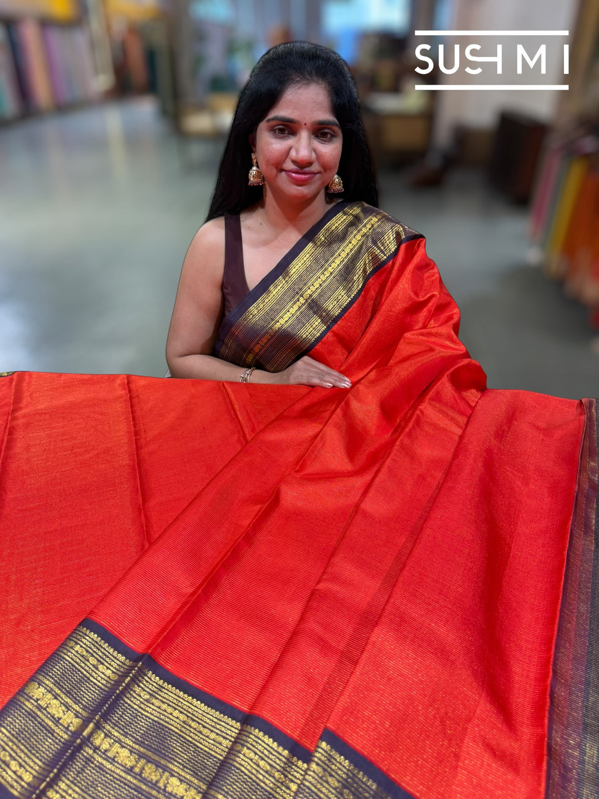 Fanta Orange Vaira Oosi Stripes Vintage Kanjeevaram Saree : S62F120