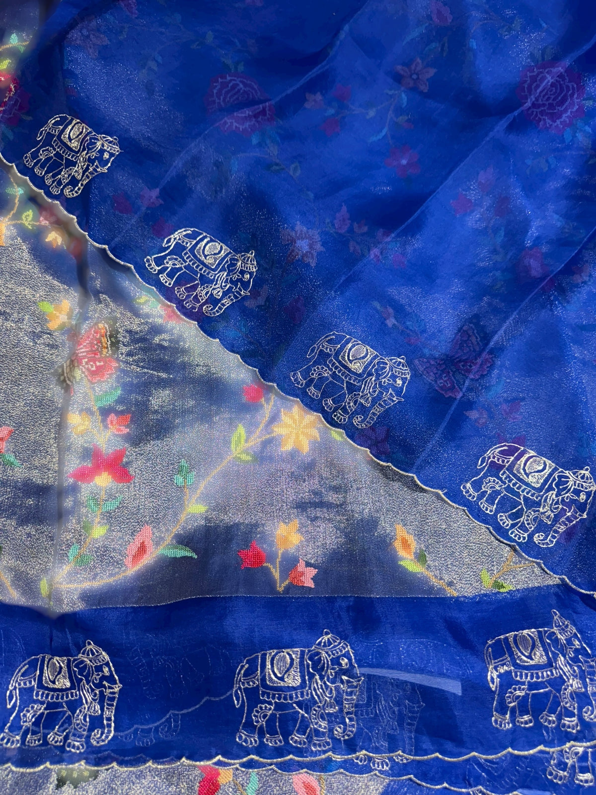 Electric Blue Premium Handloom Designer Tissue saree with exquisite embroidery