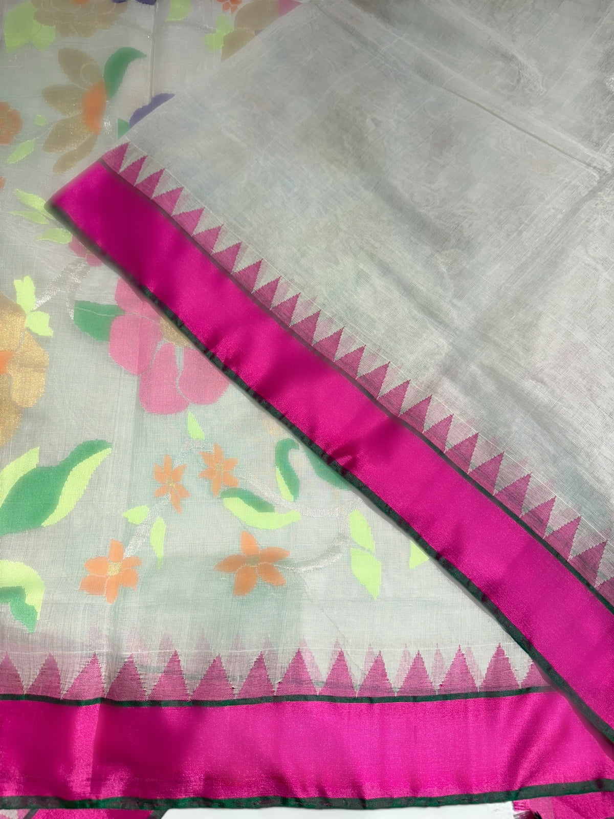Lightest Grey pure handloom Ponduru Khadi jamdani Saree
