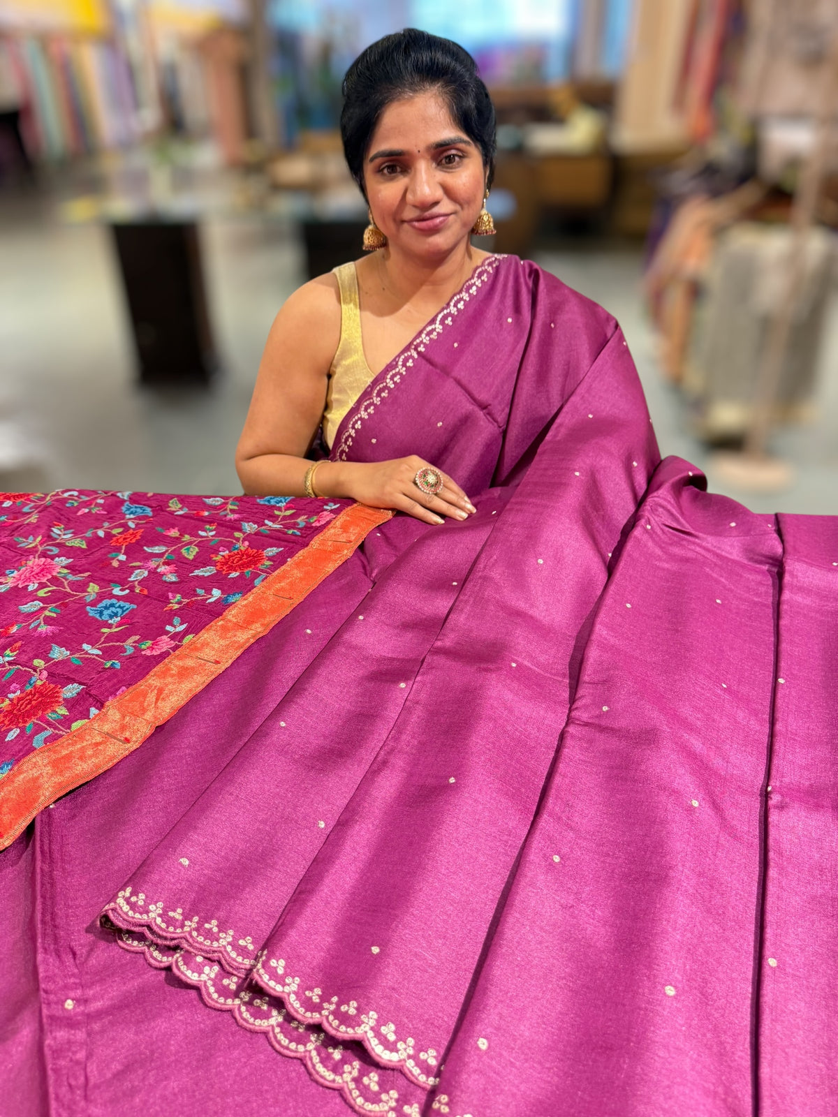 Purple tussar with fusion blouse