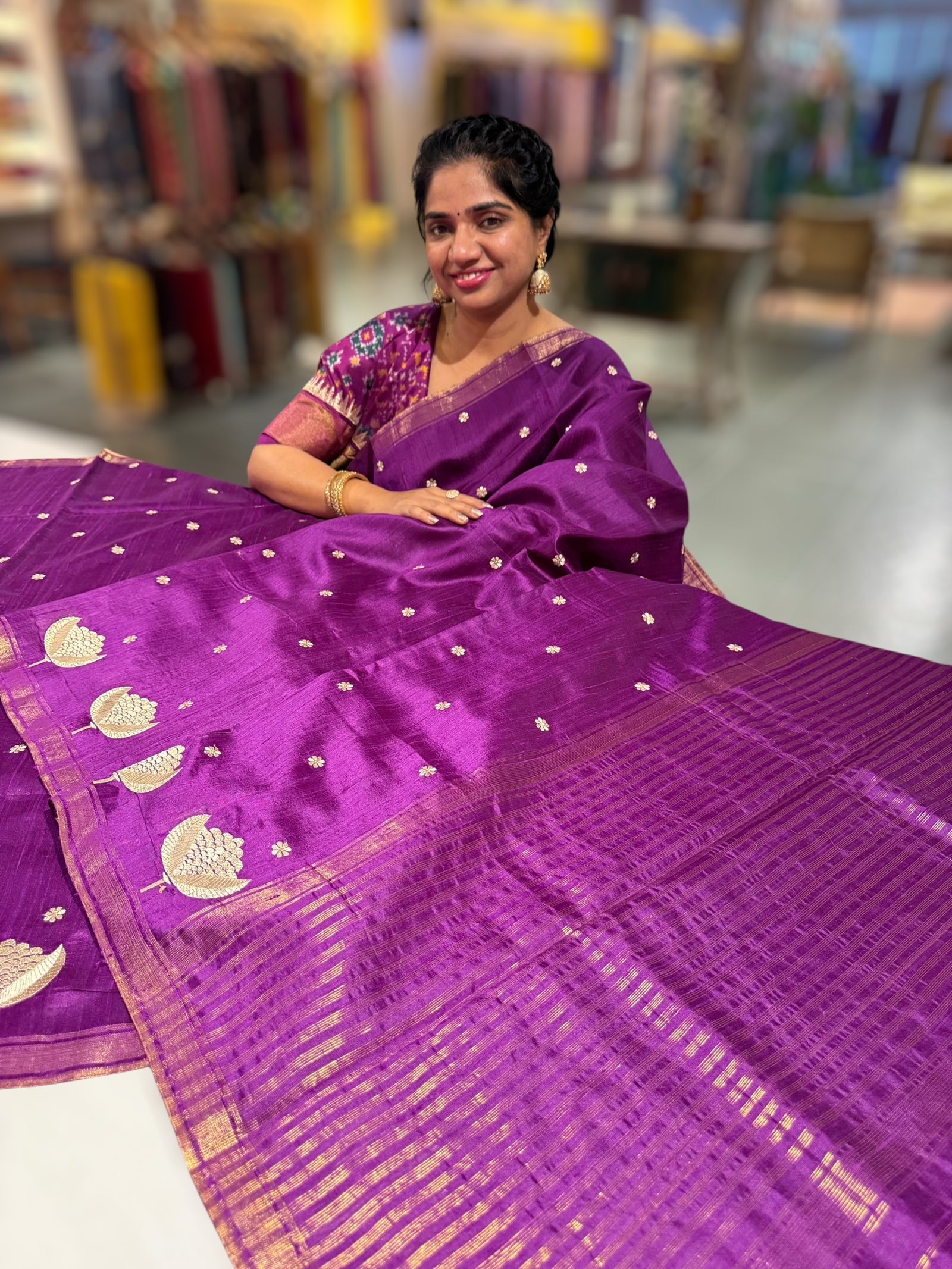 Purple Pure Handloom Raw Silk Saree
