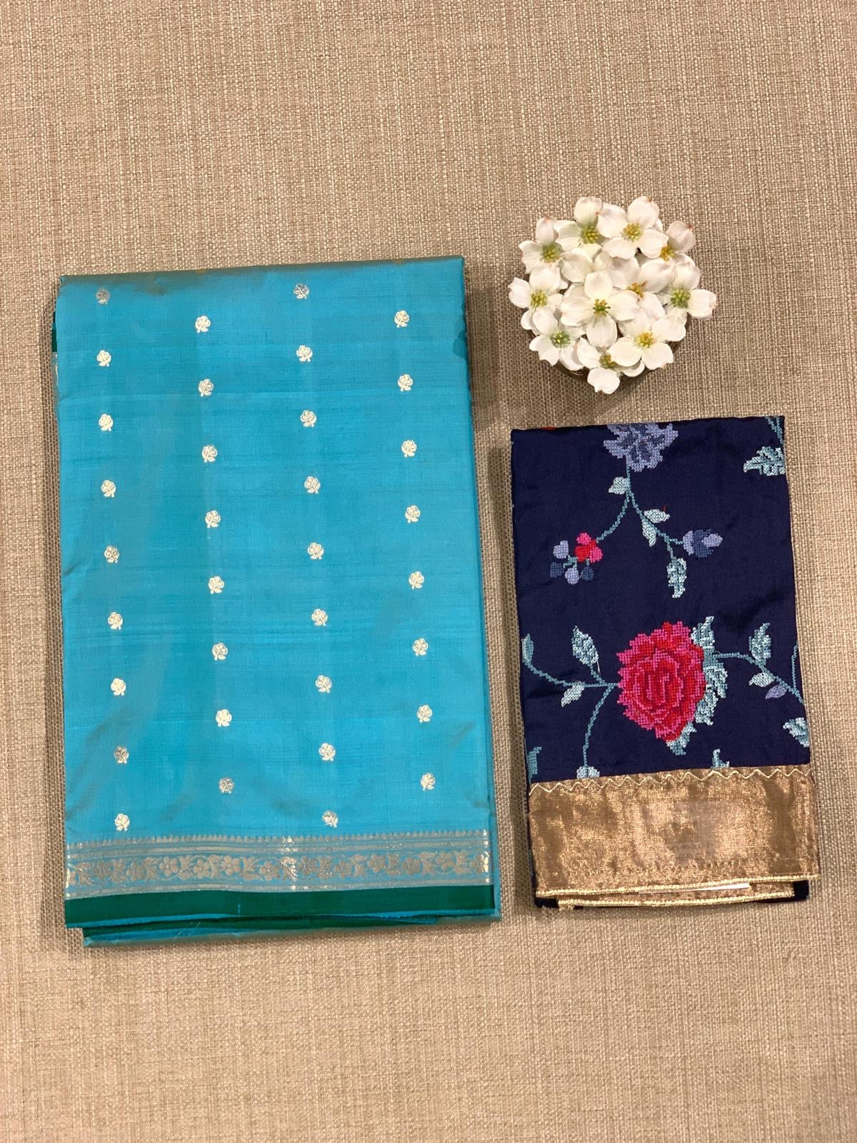 Banarasi Katan Silk Saree With Petite Point Embroidered Silk Blouse