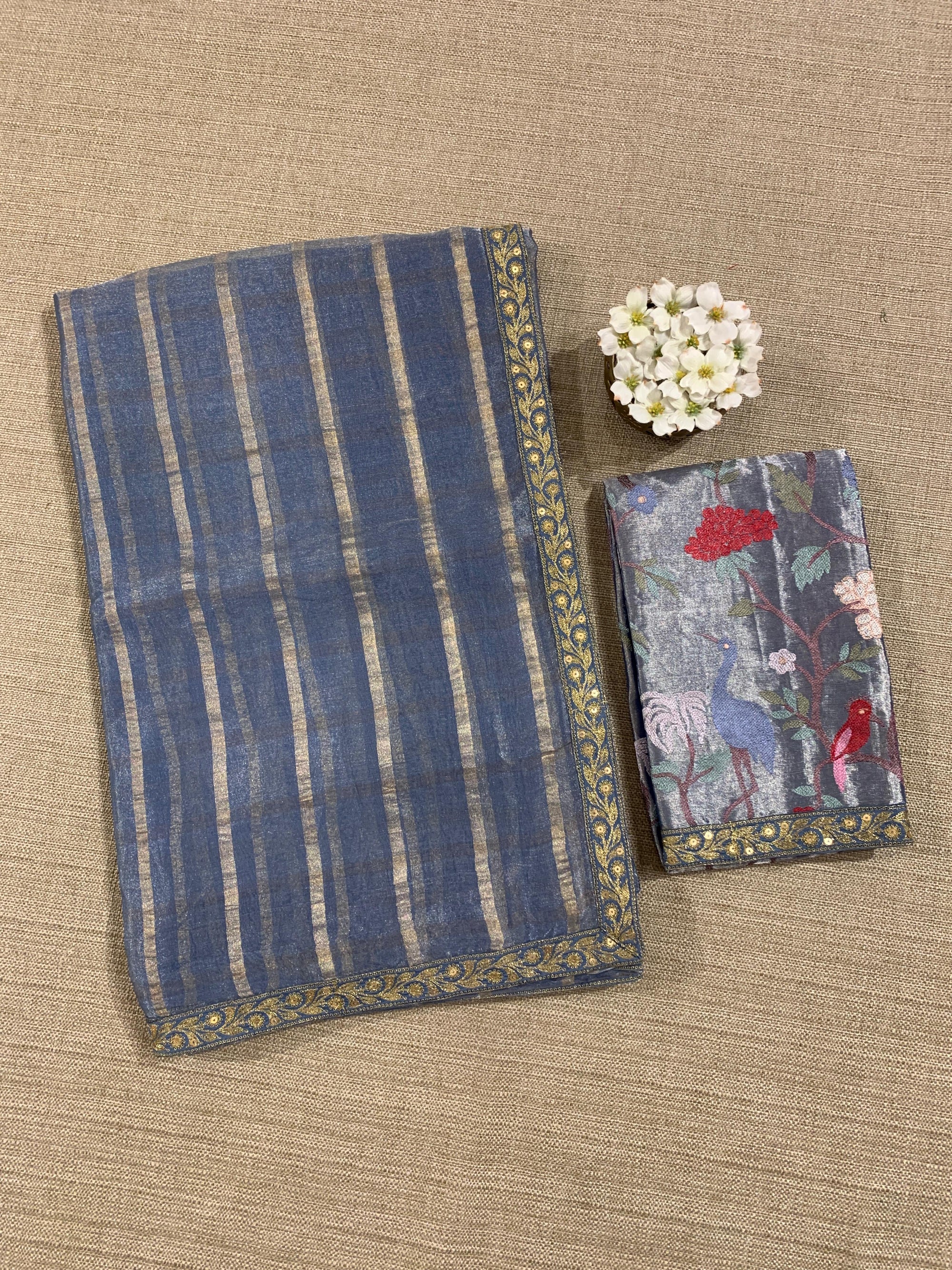 Cobalt Blue  Banarasi Tissue checks Saree with Sabyasachi Borders