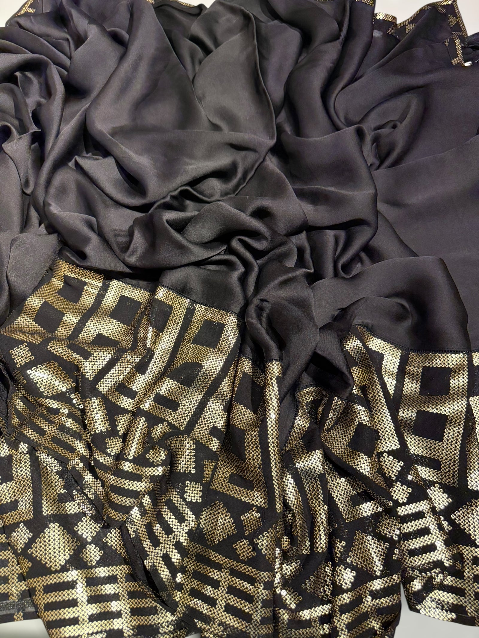 Black pure Satin Saree with designer sequence border and blouse