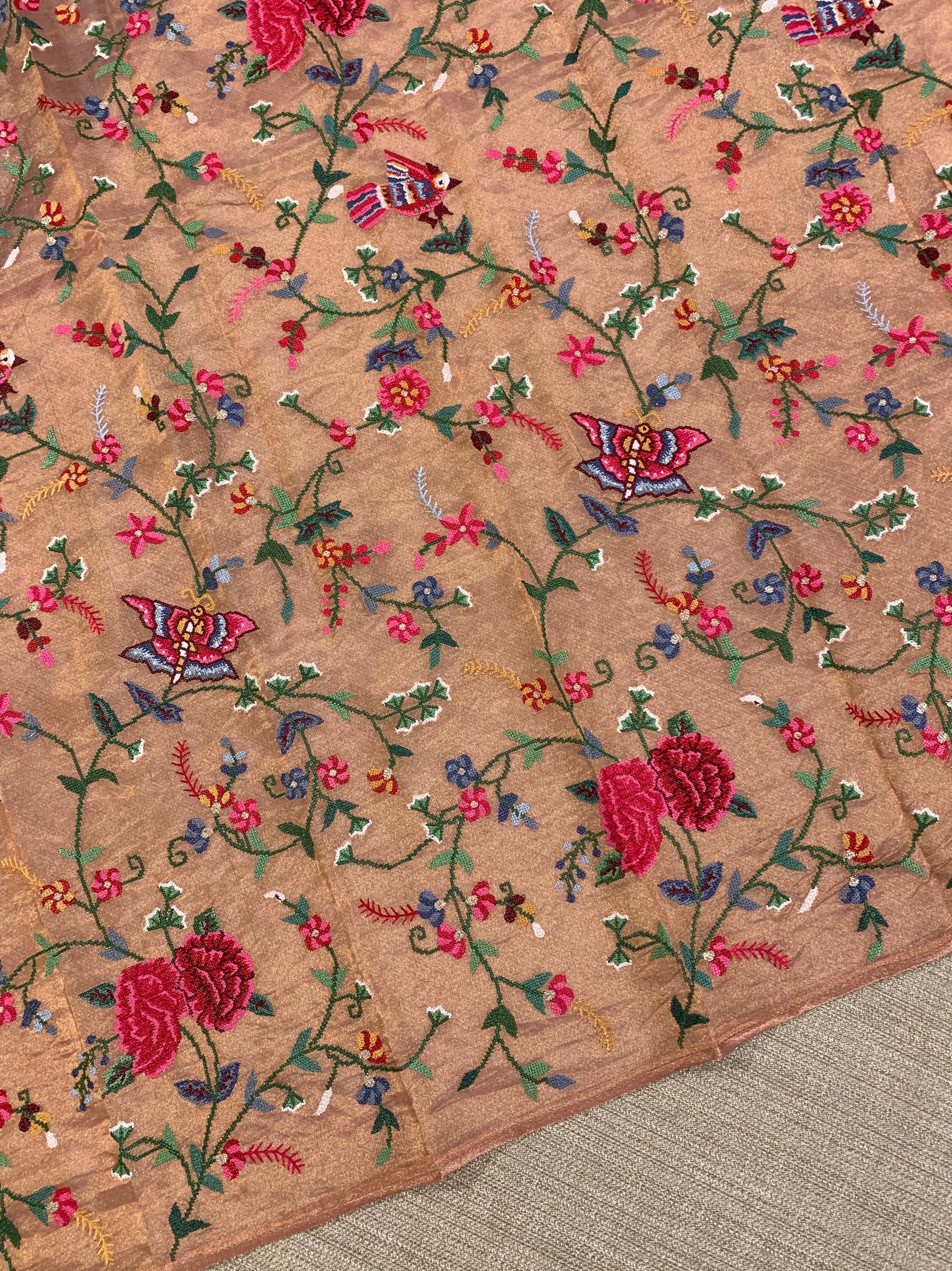 Lilac Kora tissue stripes Saree with Nandi embroidered tissue border