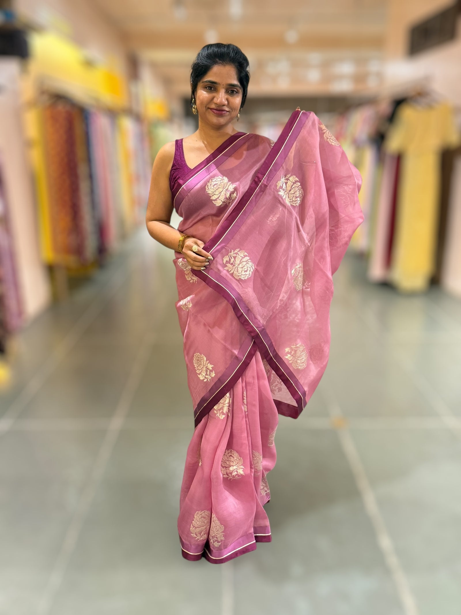 Dusty Pink Pure Organza with embroidery