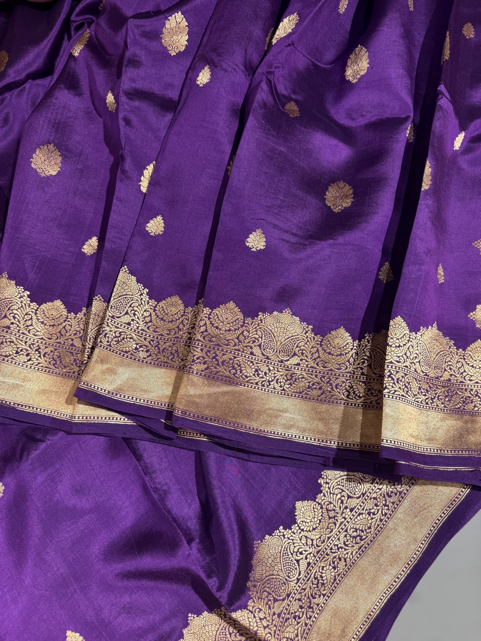 Brinjal Poona Silk Saree with double Borders
