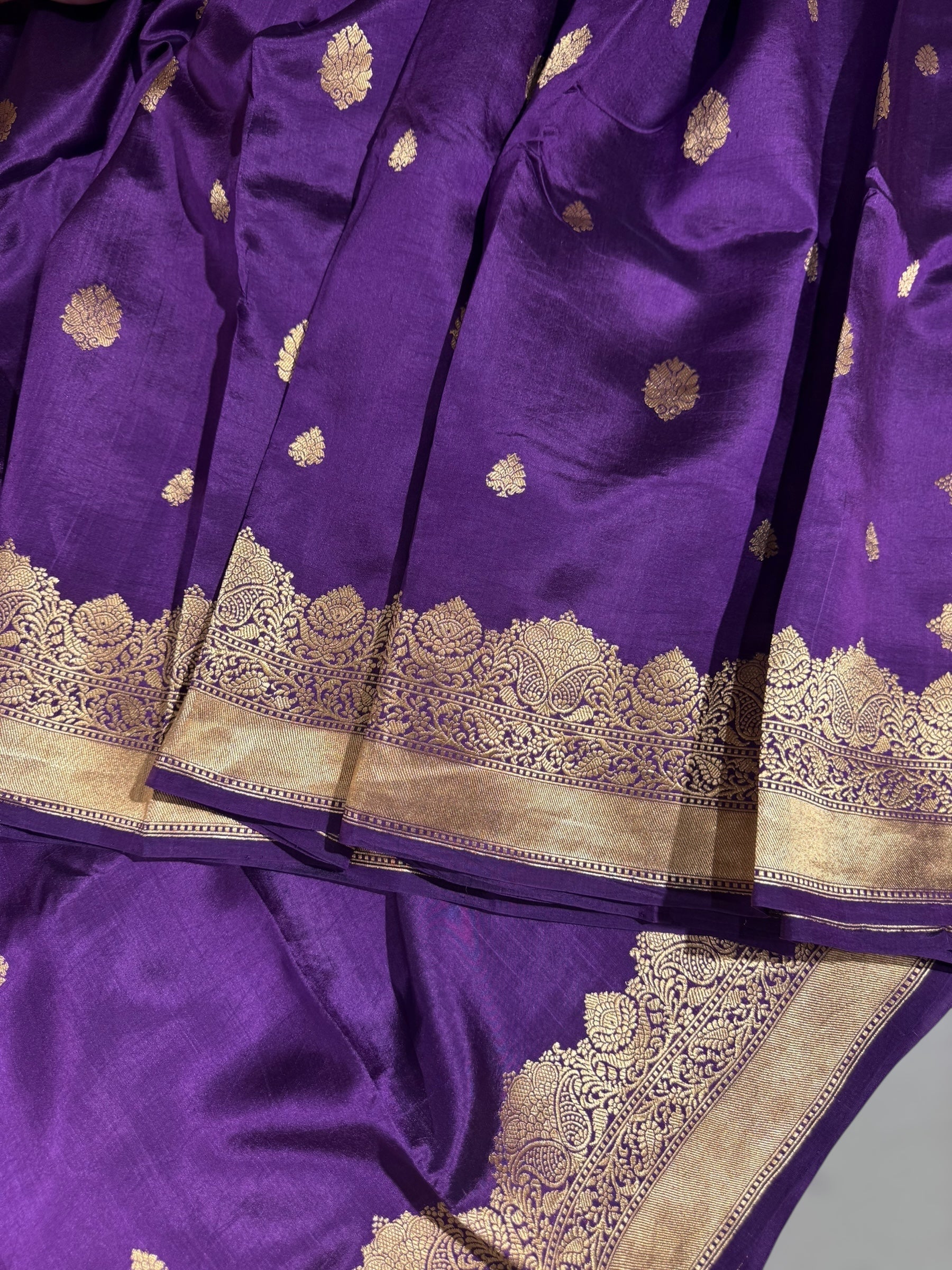 Brinjal Raw Mangoe Silk Saree with double Borders