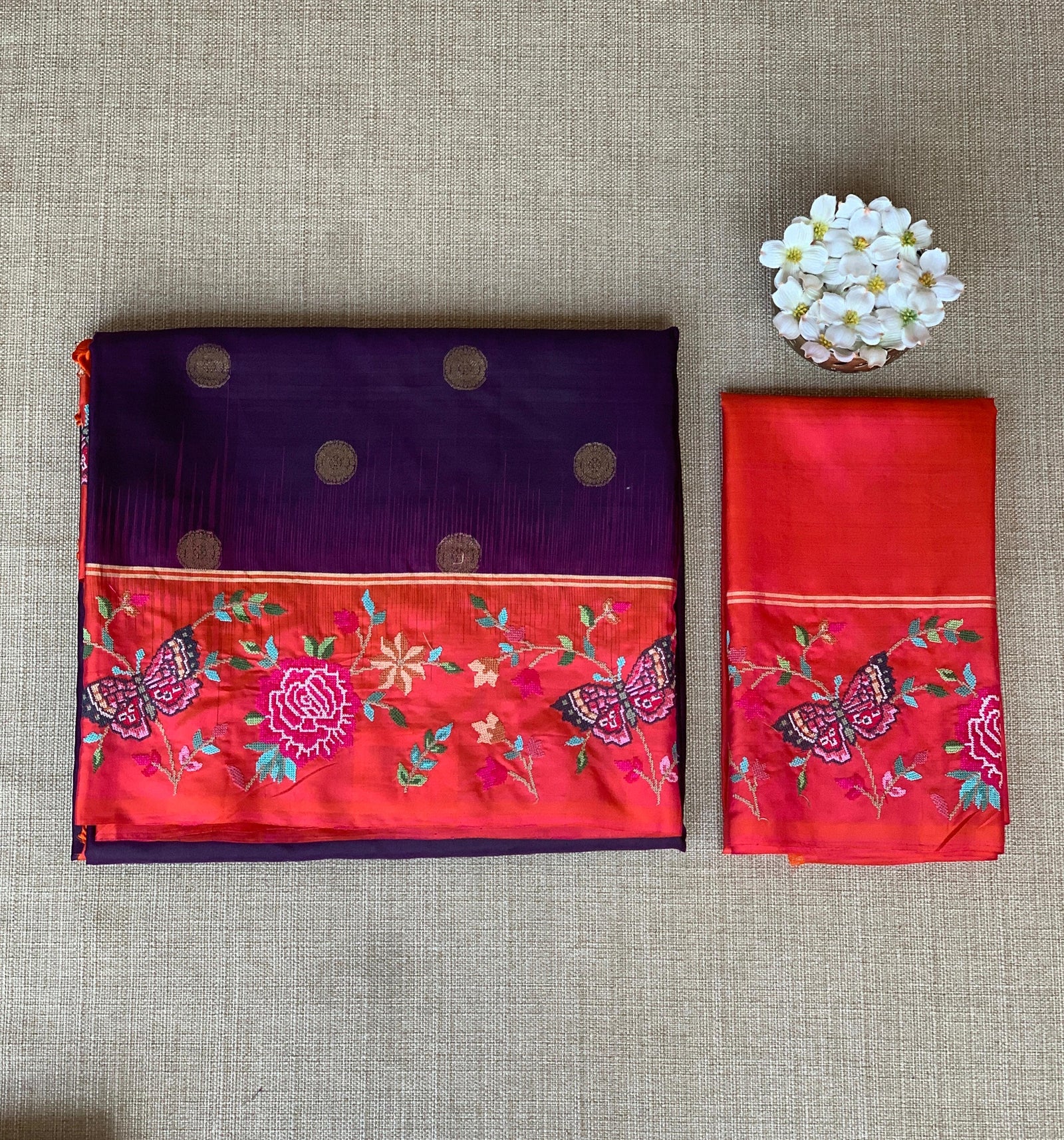 Wine Kanchi Soft Silk Saree with petite point embroidered border