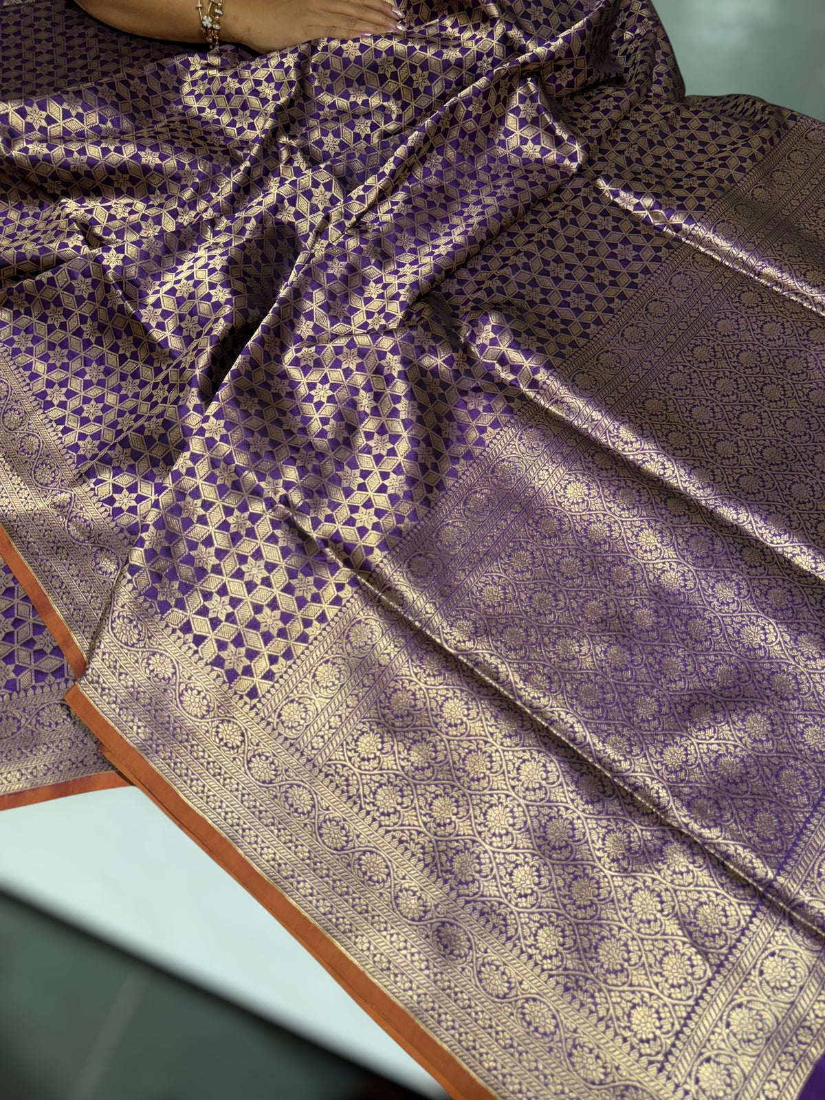 Violet Banarasi Tanchoi Silk Saree