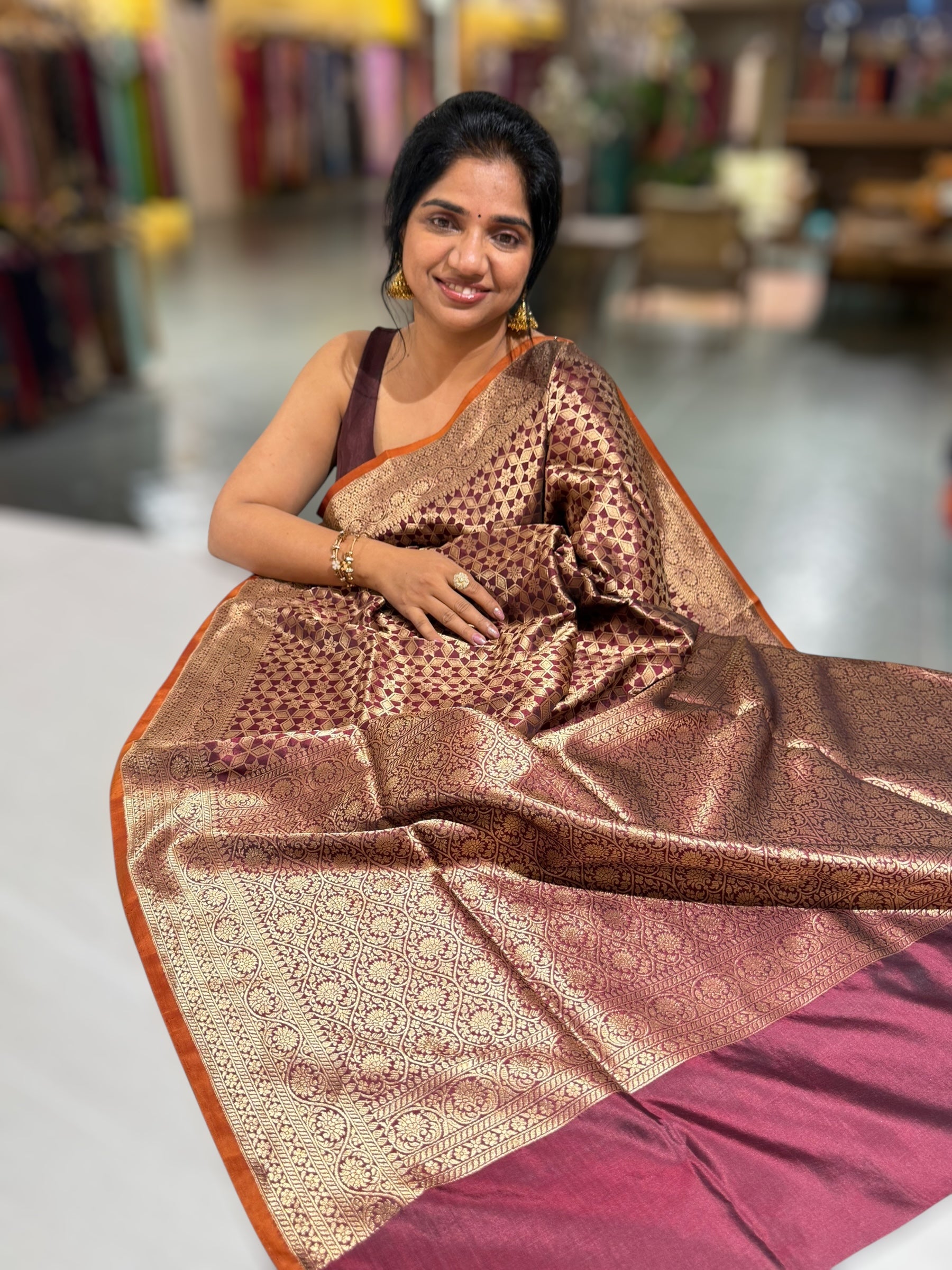 Brown Banarasi Tanchoi Silk Saree
